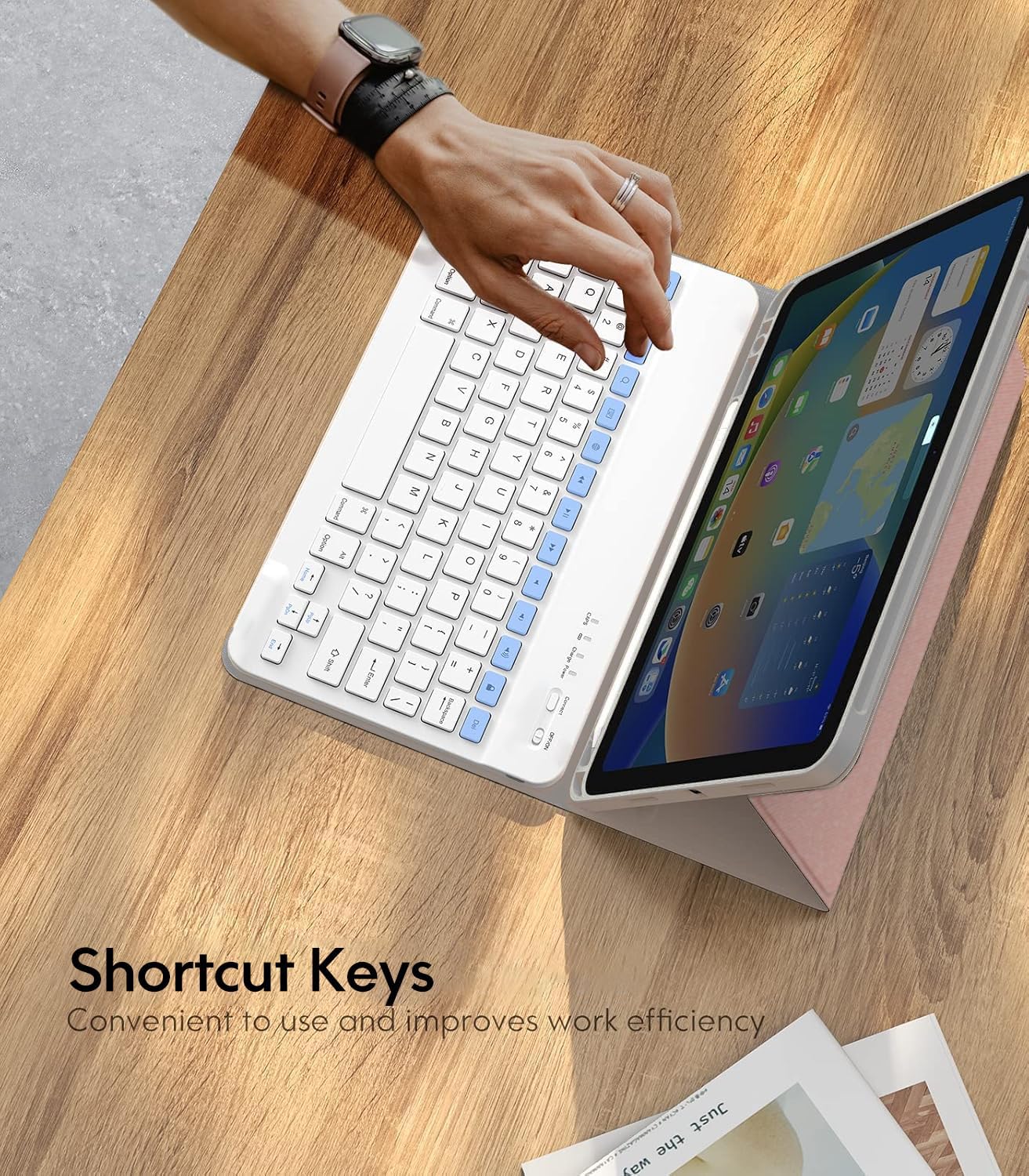 Keyboard Case for iPad Pro 12.9 inch (Old Model) 2015 1st / 2017 2nd Gen - Rechargeable, Detachable Wireless Bluetooth Keyboard - Folio Smart Leather Cover with Pencil Holder for iPad Pro 12.9” - Pink