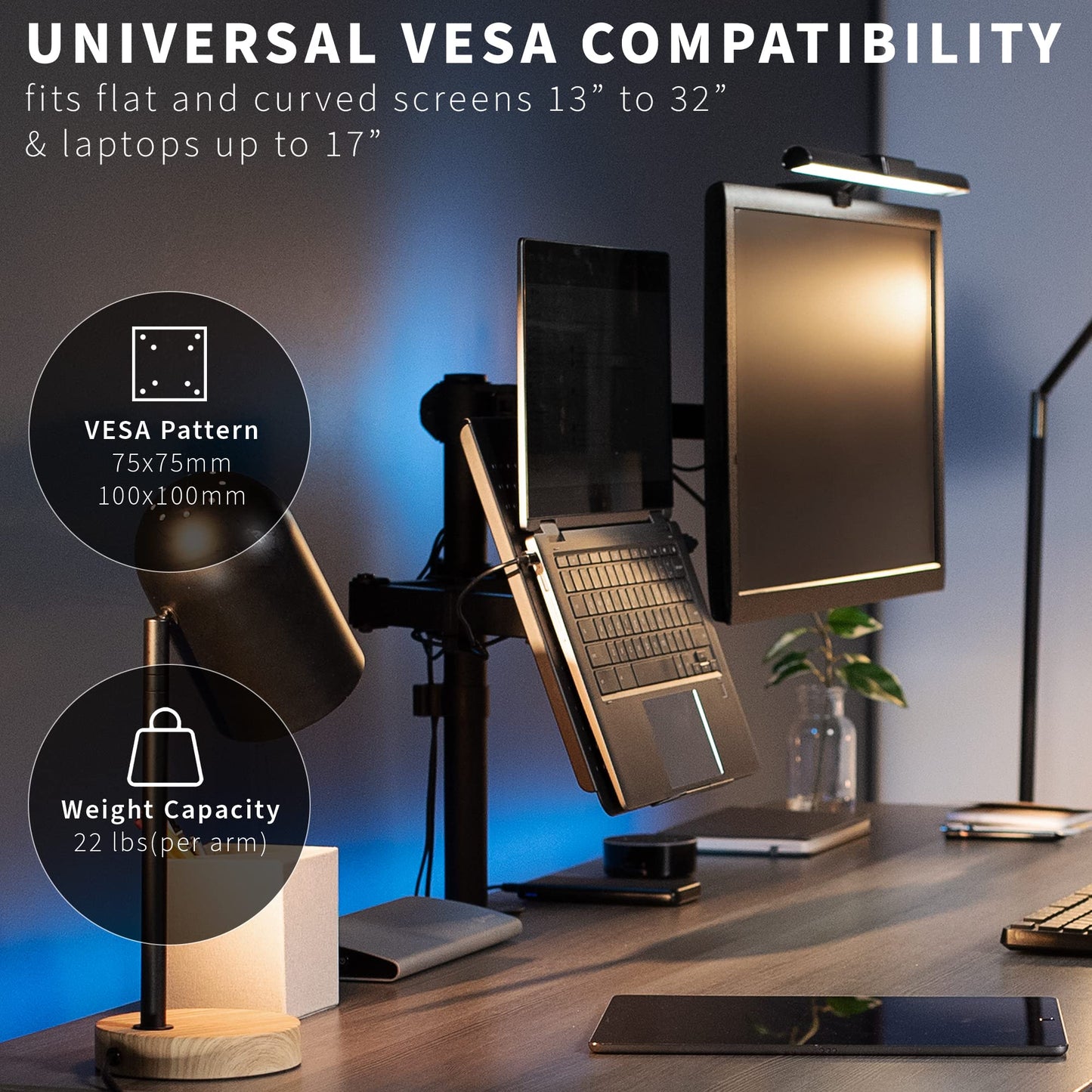 VIVO Black Fully Adjustable 13 to 32 inch Single Computer Monitor and Laptop Desk Mount Combo, Stand with Grommet Option, Fits up to 17 inch Laptops STAND-V002C