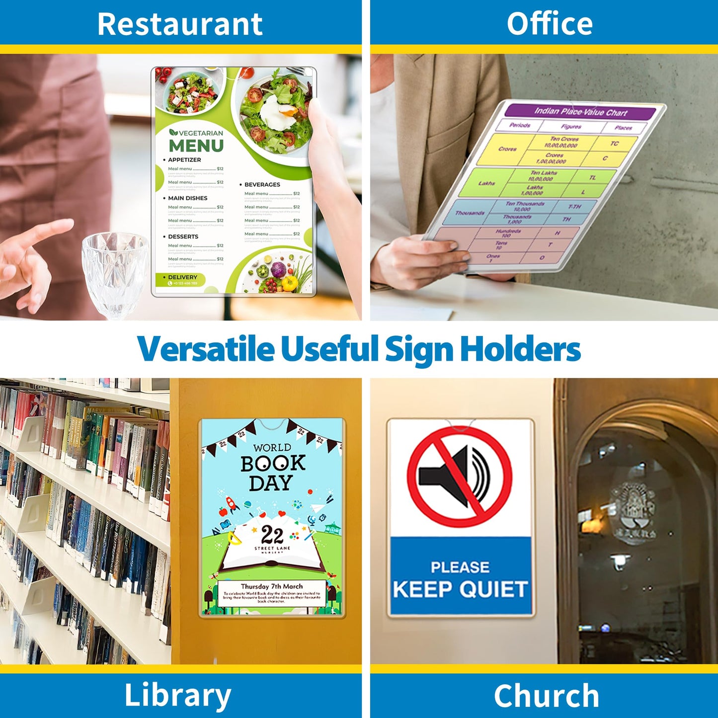 VAIIGO 20 Pack Wall Sign Holder 8.5 x 11 Magnetic Sign Holder, Magnetic Display Frame, Rigid Plastic Sign Holder with Magnetic and Adhesive Tapes, Adhesive Frame Document Holder Protectors Sign Holder