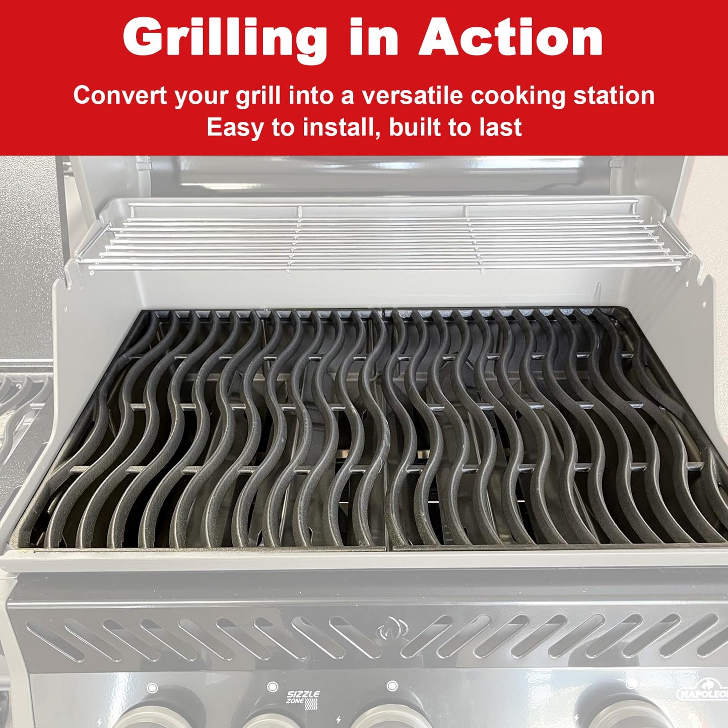 Cast Iron Cooking Grates for Napoleon Rogue 425 Series Grills, Heavy Duty Grill Grids Replacement Parts, BBQ Accessories for Napoleon S83008, 2 Pack