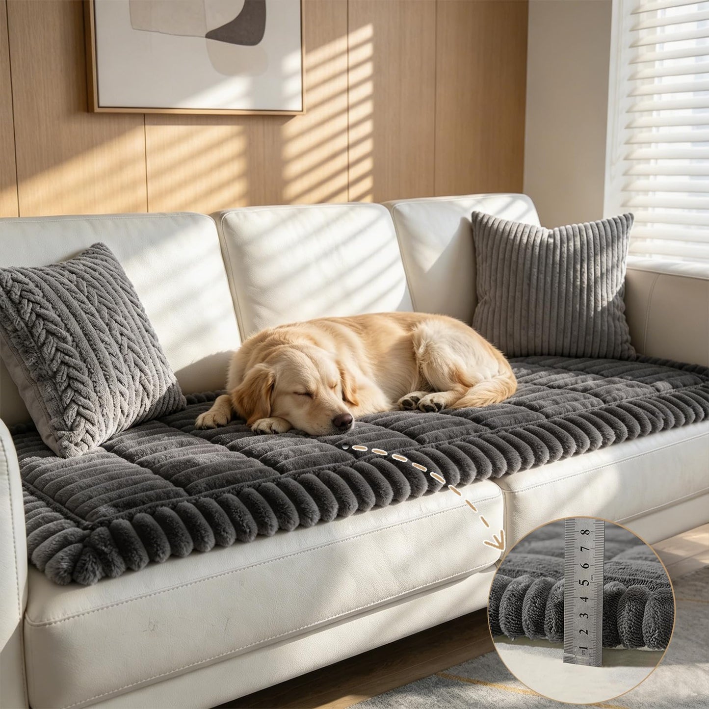 KIDOACOW 3-Layer Thicked Couch Cover for Dogs, Washable Sofa Pad Protector with Non-Slip Backing Pet Friendly Couch Covers Sofa 2 Seat Soft Plush Furniture Protector (Dark Grey, 27.6"x59")