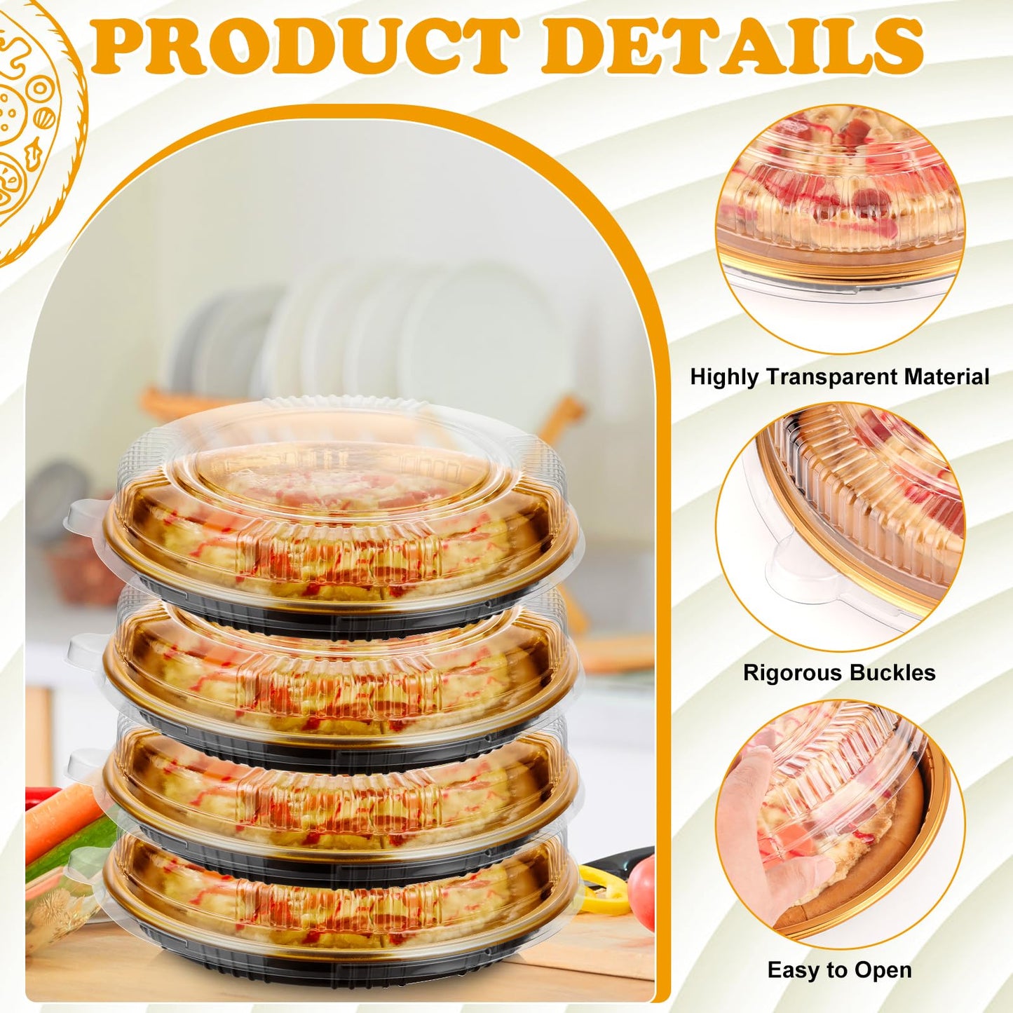 Yoiemivy 24 Pack Disposable Pie Carrier with Clear Lid, 9'' Plastic Serving Tray Round Pie Platters Pizza Container for Pies Salad Meal Prep