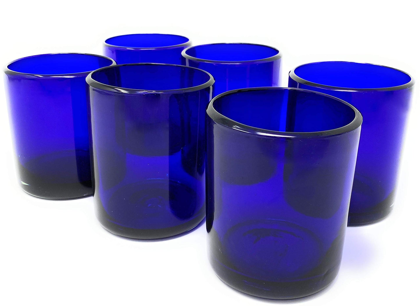 Dos Sueños Hand Blown Mexican Drinking Glasses â€“ Set of 6 Cobalt Tumbler Glasses (10 oz Each)