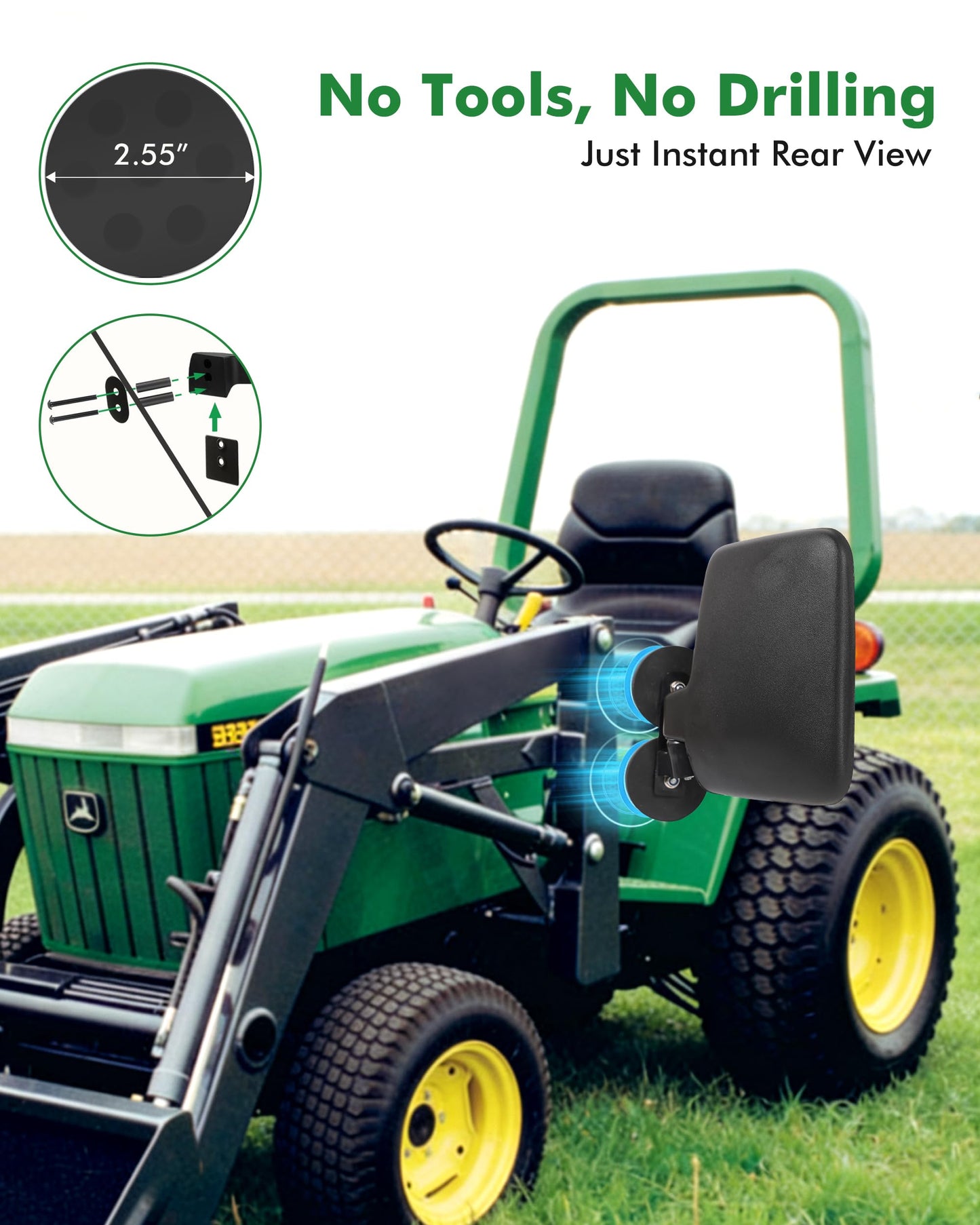 VOUTRAK Universal Magnetic Tractor Mirror, VOUTRAK 114lbs Magnetic Side Mirror Tractor with 6 Magnets, 180° Adjustable Convex Mirror, for Tractor Forklift Lawnmower, Compatible with John Deere, Kubota