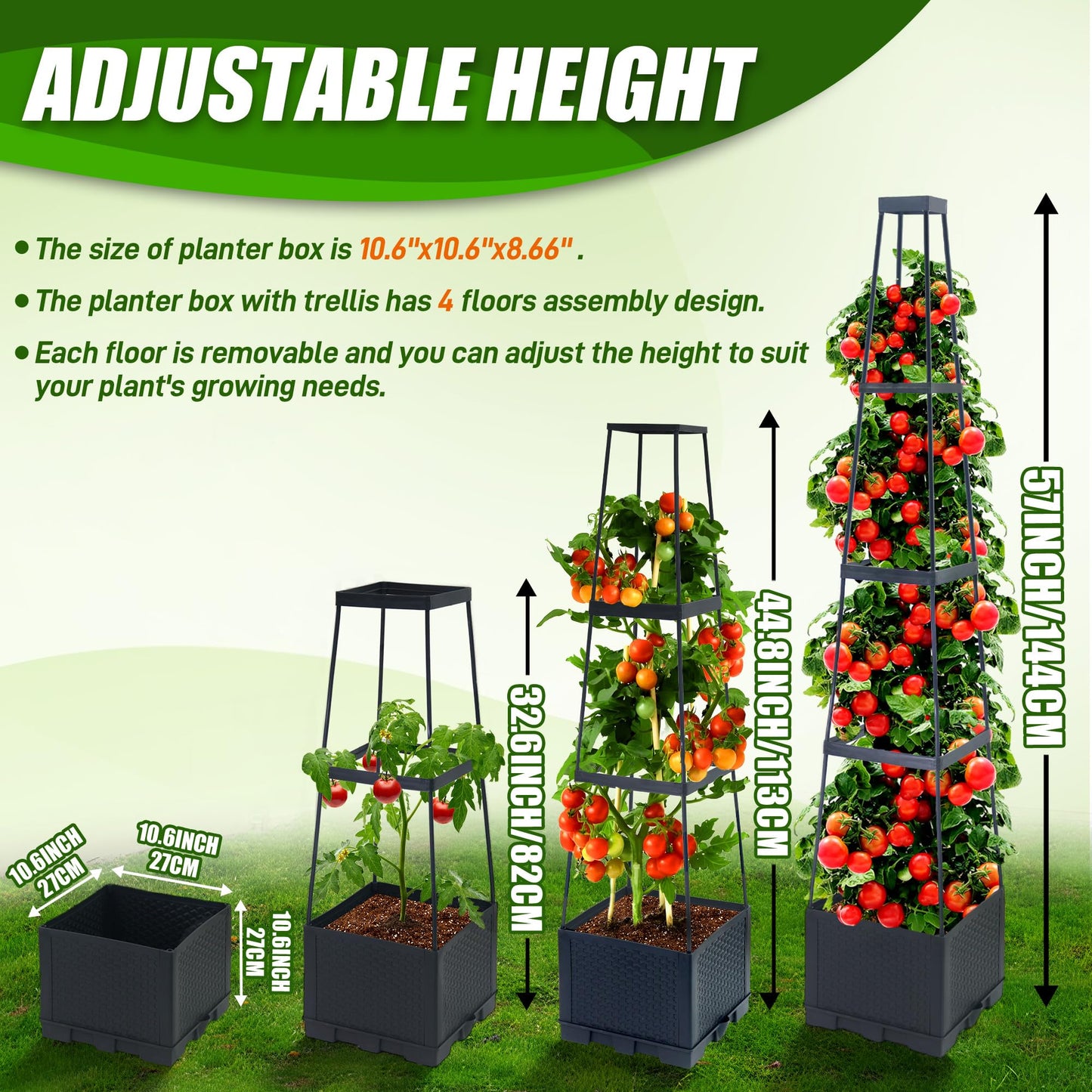 2 Packs Raised Garden Bed Tomato Planter Box with Trellis,44.8" Self-Watering Tomato Cage with Trapezoidal Trellis for Climbing Plants Flowers Vegetables Vine in Patio Garden Indoor Outdoor