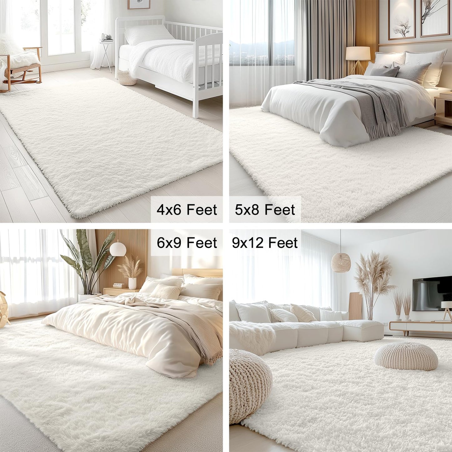 OLANLY Fluffy Area Rug for Living Room Bedroom, 6x9 Feet Soft Shaggy Non-Slip Carpet, Indoor Modern Plush Area Rugs for Kids Girls and Boys, Dorms, Nursery Rooms, Home Decor, Cream White
