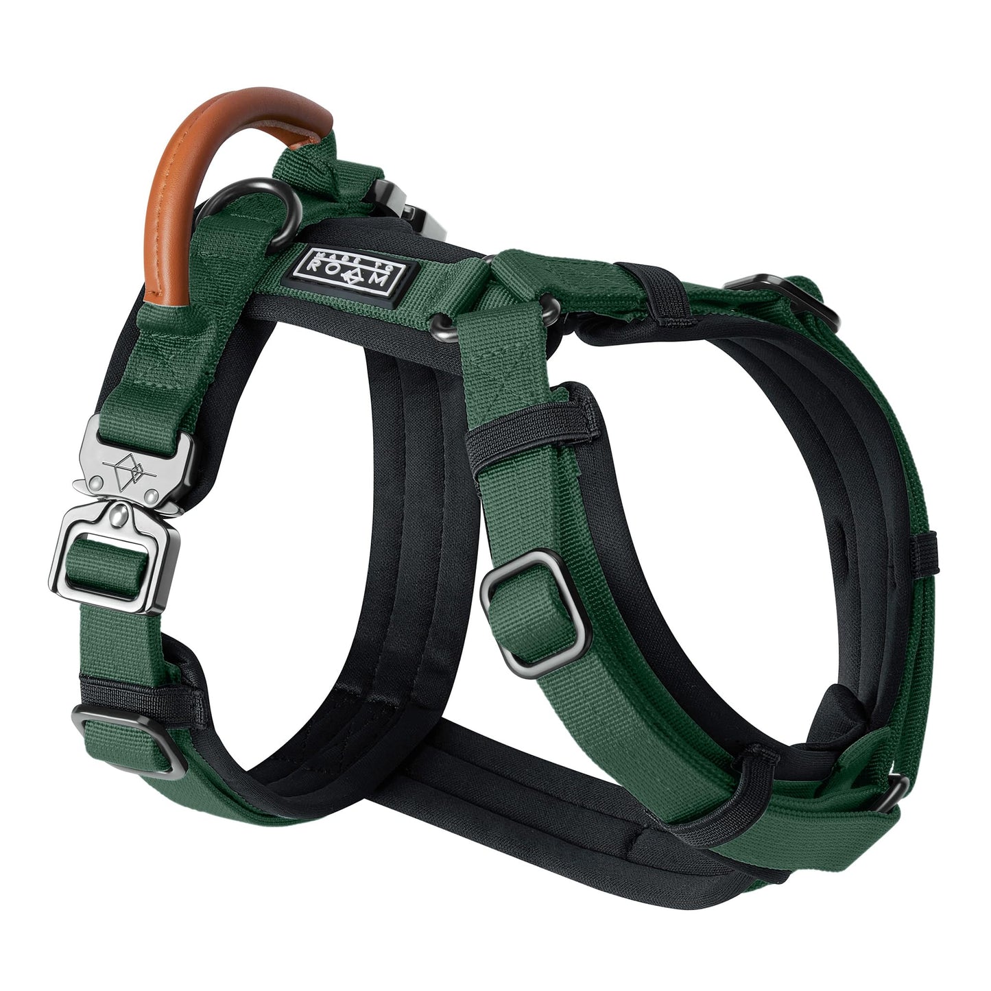 MADE TO ROAM Premium Explorer Harness - Y-Shaped Dog Harness with Adjustable Durable Nylon, Soft Padding, Metal Buckles and Leather Handle for Small, Medium, Large Dogs (Maine Marina, Size 4)