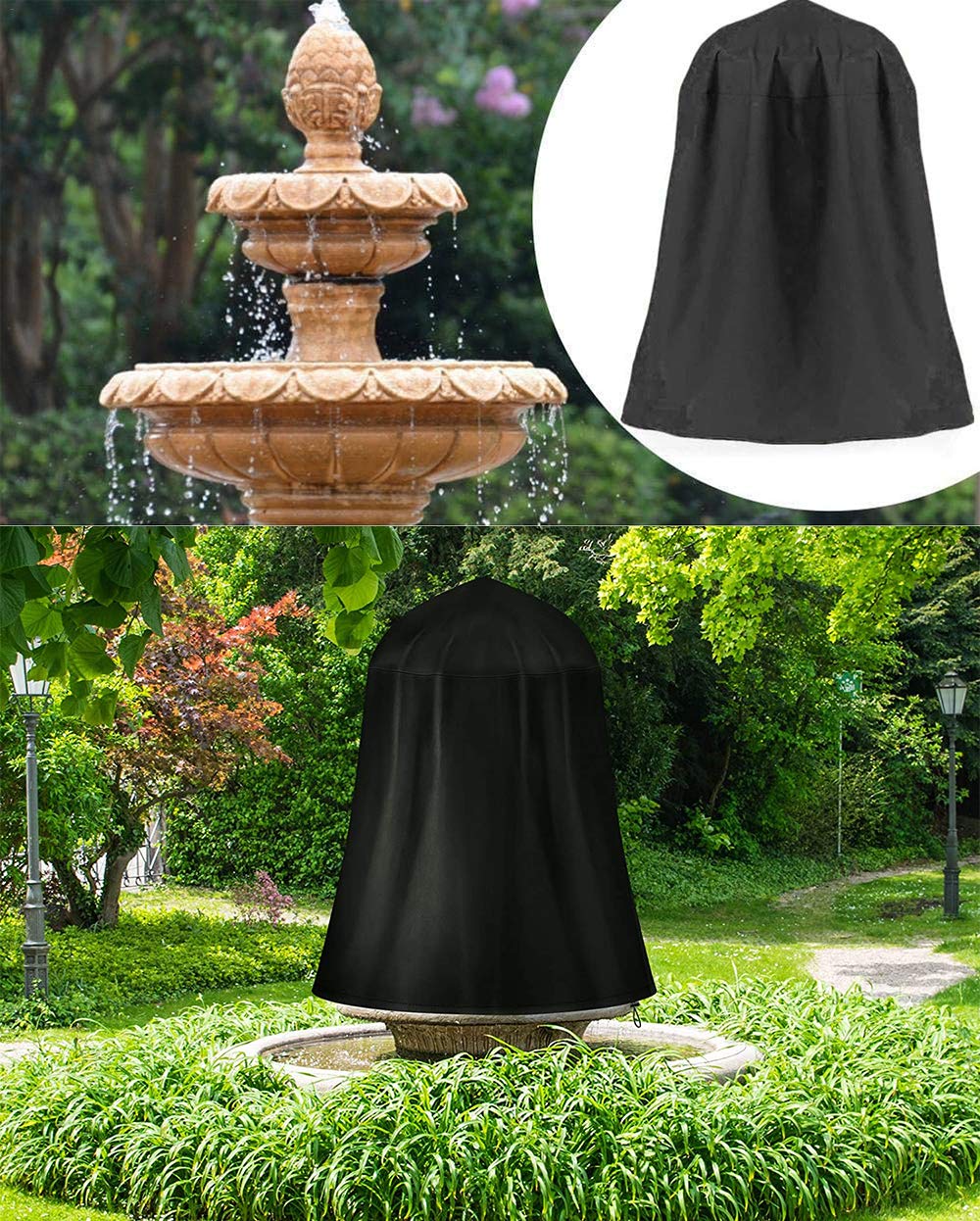UCARE Outdoor Garden Fountain Covers Waterproof Dustproof Statue Protective Cover for Winter Patio Water Fountains Statues, 48"x68" Fountain Cover (Black)
