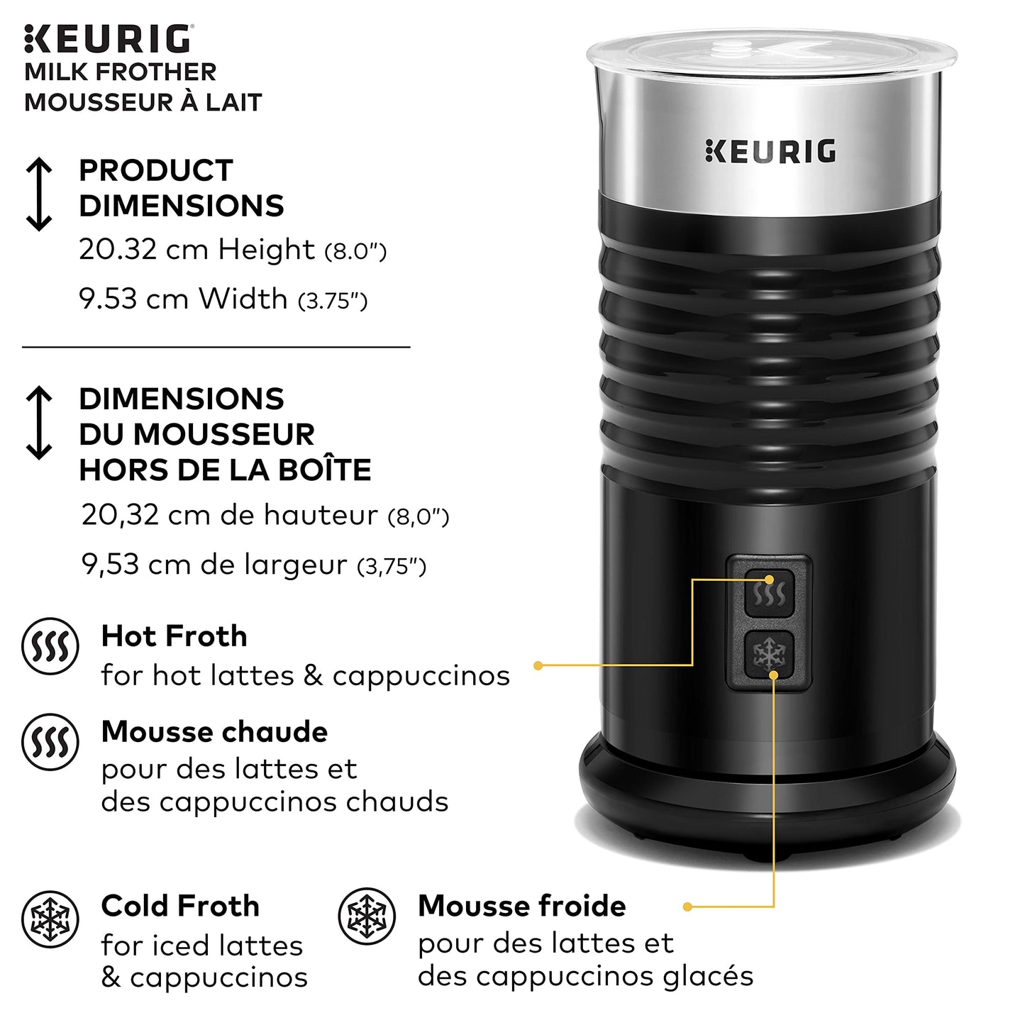 Keurig Milk Frother For Lattes And Cappuccinos, Features Hot And Cold Function, Black