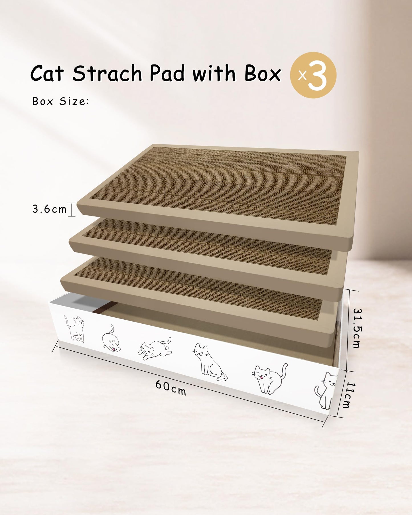 Durham Paper Canada Cat Scratcher Pad Cardboard 23 in x 12 in 1.2 in (3 PC) Reversible and Durable Pads for Small Medium and Large Cats