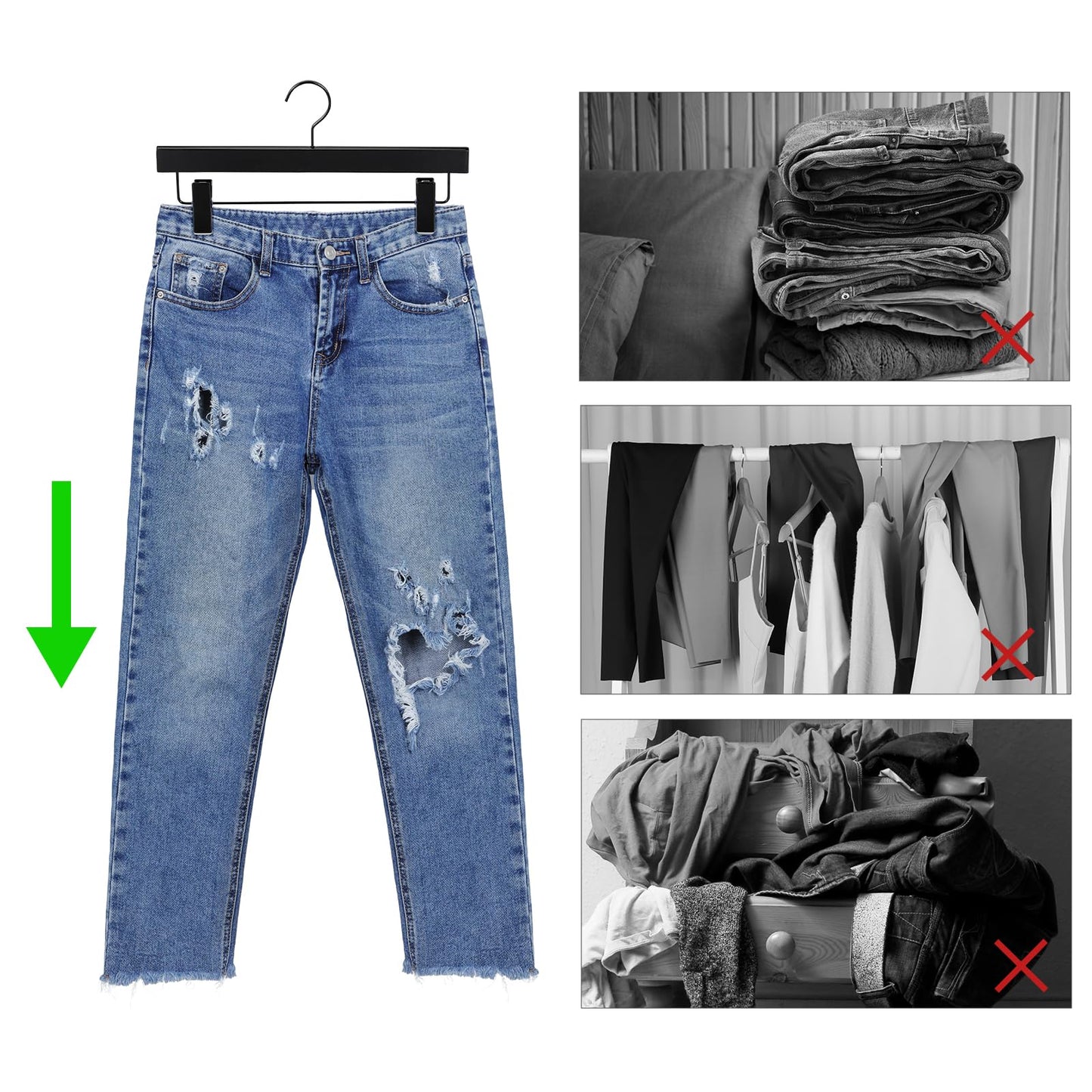 TOPIA HANGER Black Wooden Pants Hangers, Wood Skirt Hangers with Clips, Deluxe Jeans Hanger with 360° Swivel Anti-Rust Flat Hook, Smooth Finish Wood Hangers for Slacks Trousers 20 Pack, CT03B