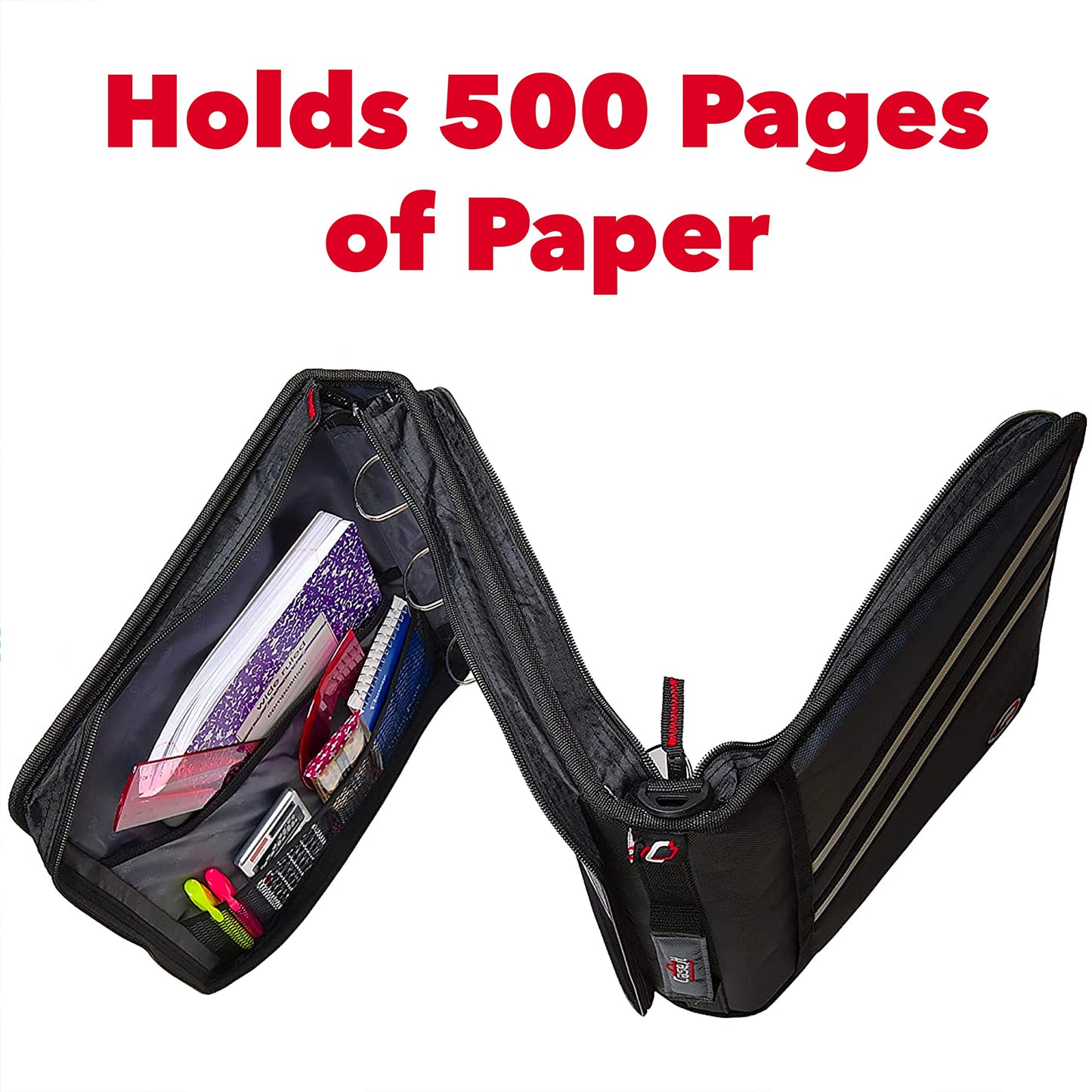 Case it The Z Shape Zipper Binder - Two Binders in One - Double Sided 1.5 Inch D-Ring - Multiple Pockets - 500 Page Capacity - Comes with Shoulder Strap, Jet Black Z-176 (Z-176-JBK)