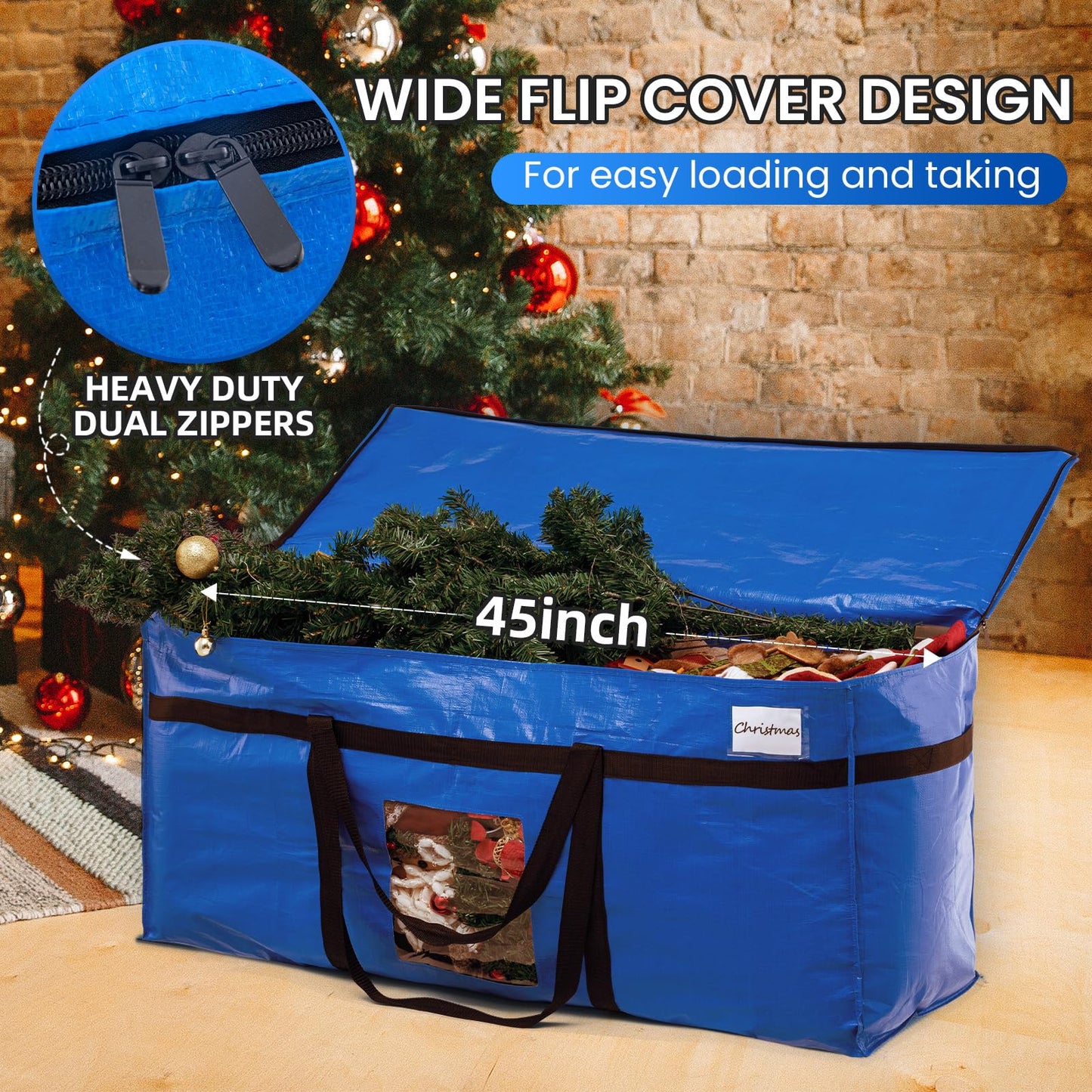 TAILI 69 Gallon Extra Large Storage Bags, XXL Blue Heavy Duty Moving Bags for Storage with Visible Window, Wrap Around Handles, Totes for Space Saving, Alternative to Moving Boxes (2 Pack)