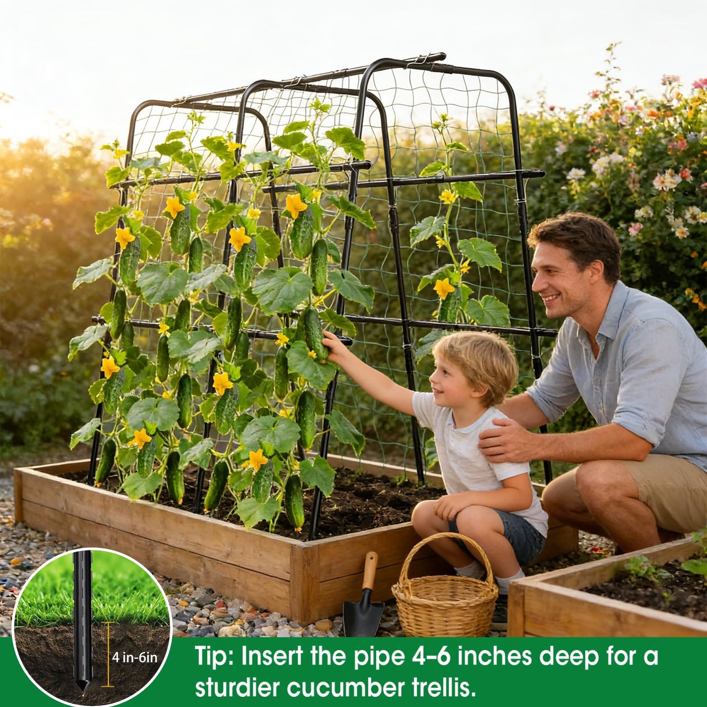 Cucumber Trellis for Garden, 48''×48''×15.7'' U-Frame Garden Trellis for Climbing Plants, Vegetable, Flower, Fruits, Vine; Arch Plant Support with Nylon Netting for Garden Outdoor