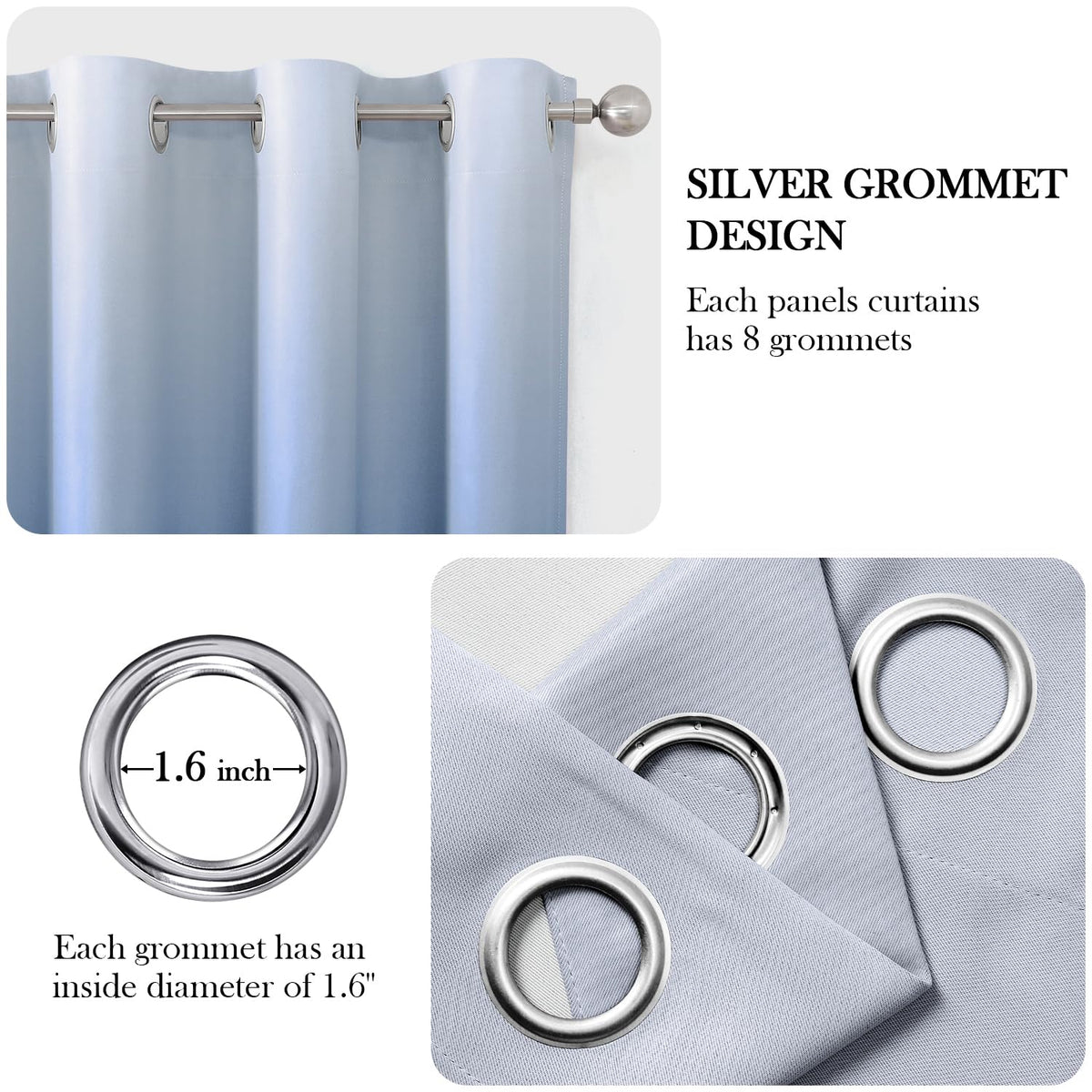 HOMEIDEAS Navy Blue Ombre Blackout Curtains 52 X 84 Inch Length Gradient Room Darkening Thermal Insulated Energy Saving Grommet 2 Panels Window Drapes for Living Room/Bedroom