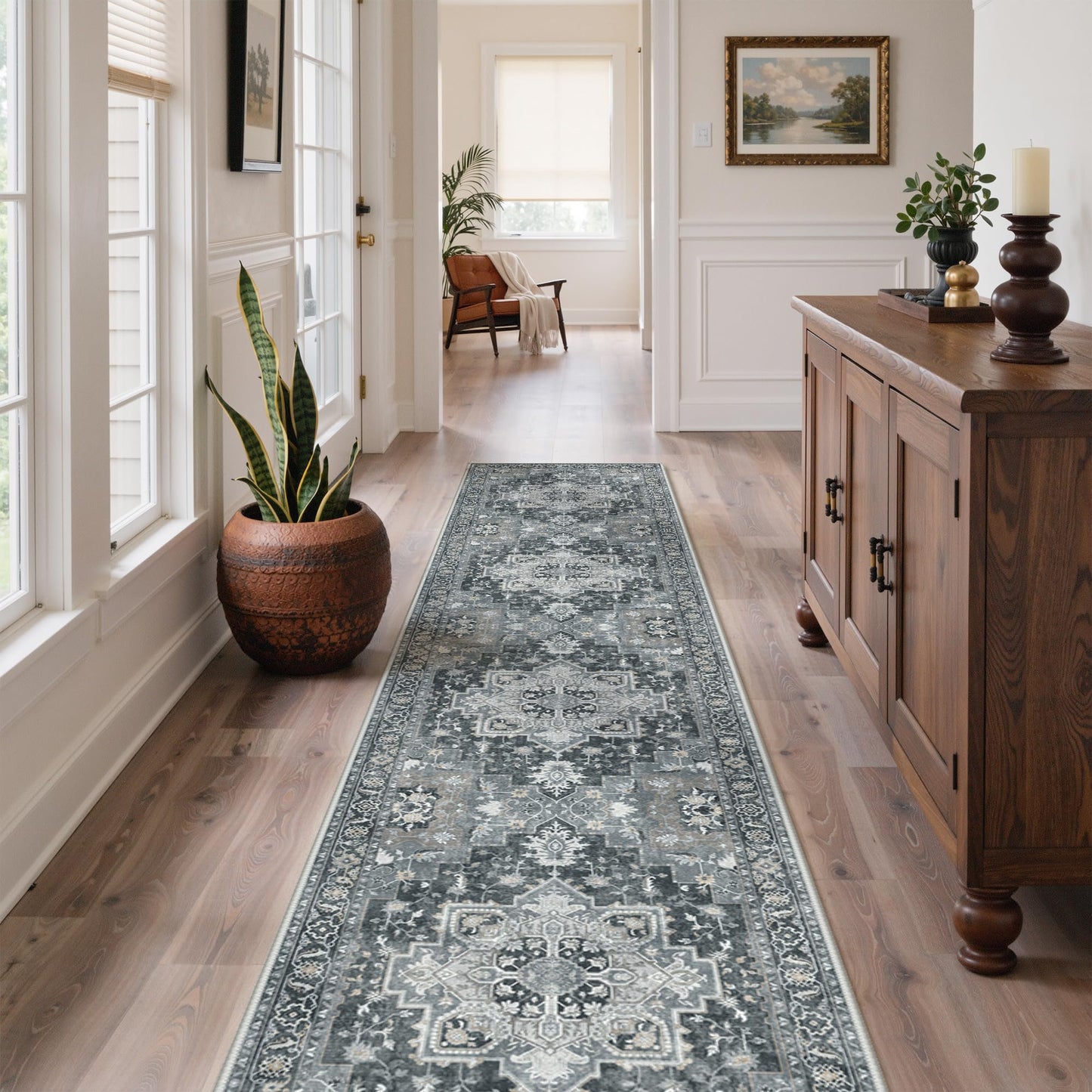 GENIMO Area Runner Rugs 2x10 for Living Room, Non-Slip Machine Washable Rug for Hallway Kitchen, Low Pile Print Rug for Bedroom Dining Room Home Office