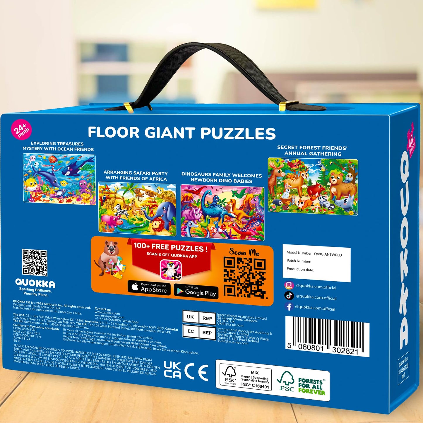QUOKKA Giant Floor Puzzles for Kids Ages 3-5 - 2x3 Feet 48 Piece Puzzles for Kids Ages 4-8 - Educational Toys on Large Puzzles for Boys and Girls Ages 3-5 - World Map Toy Gift Activities