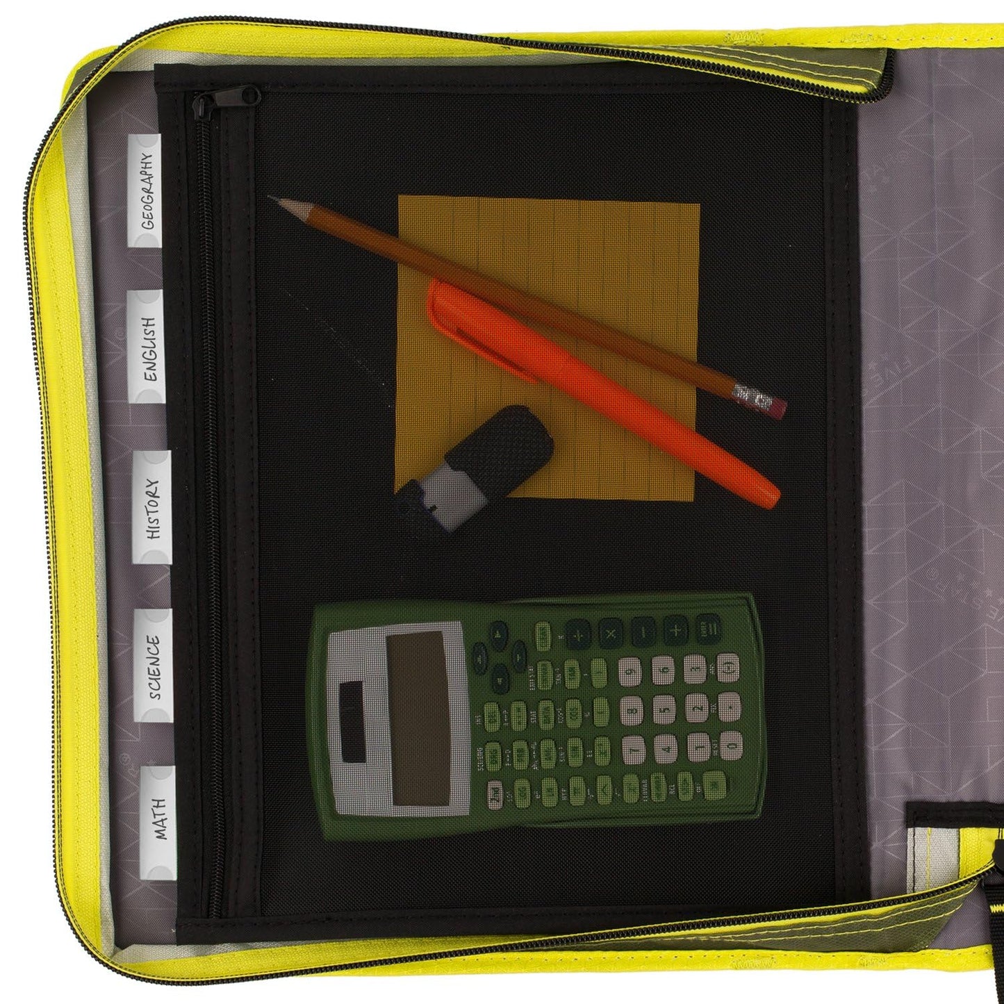 Five Star Zipper Binder, 2 Inch 3-Ring Binder with Round Rings, Expansion Panel and 5-Tab Expanding File, 580 Sheet Capacity, Olive/Citrus (290520C)