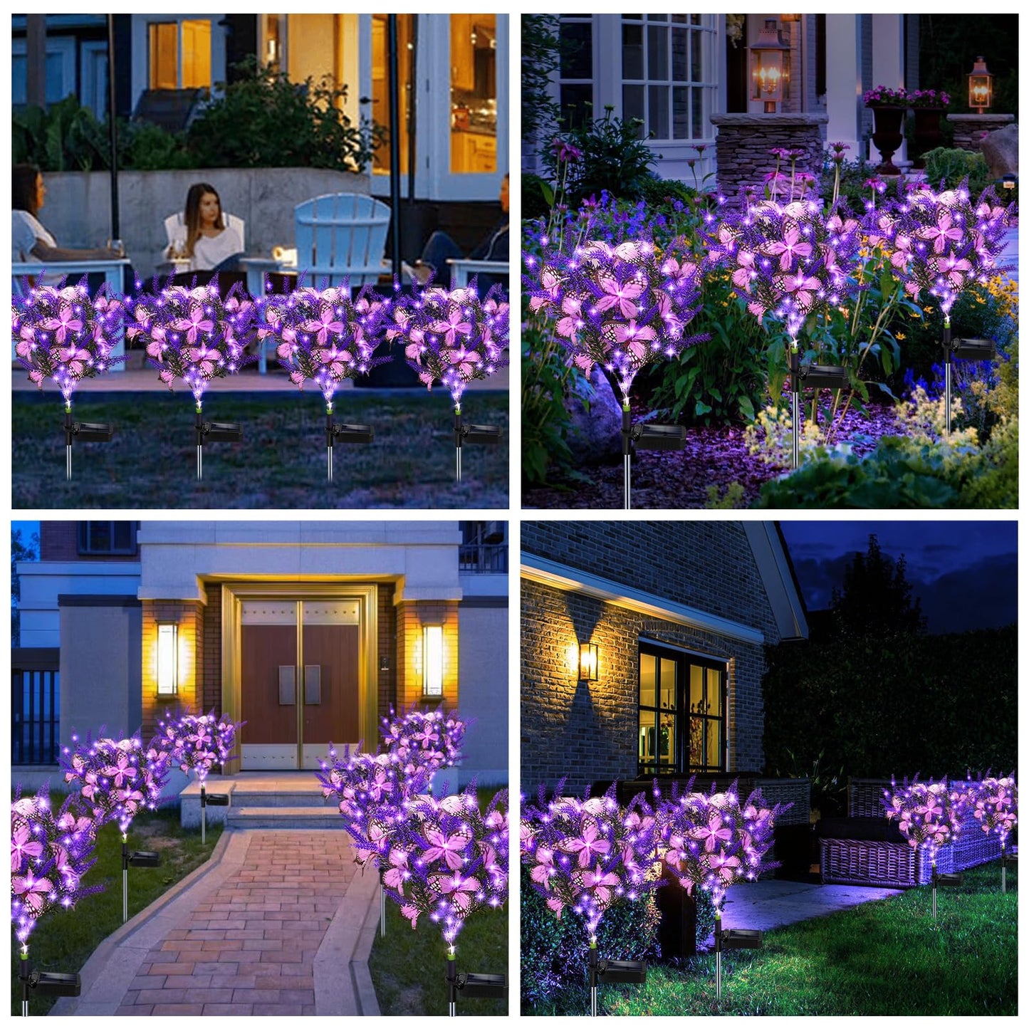 Kohlrabi Solar Garden Lights Outdoor, 6 Pack Solar Butterfly Lights Purple Lavender Gardening Gifts for Women, Purple Artificial Flower with Butterfly Garden Decor for Lawn Patio