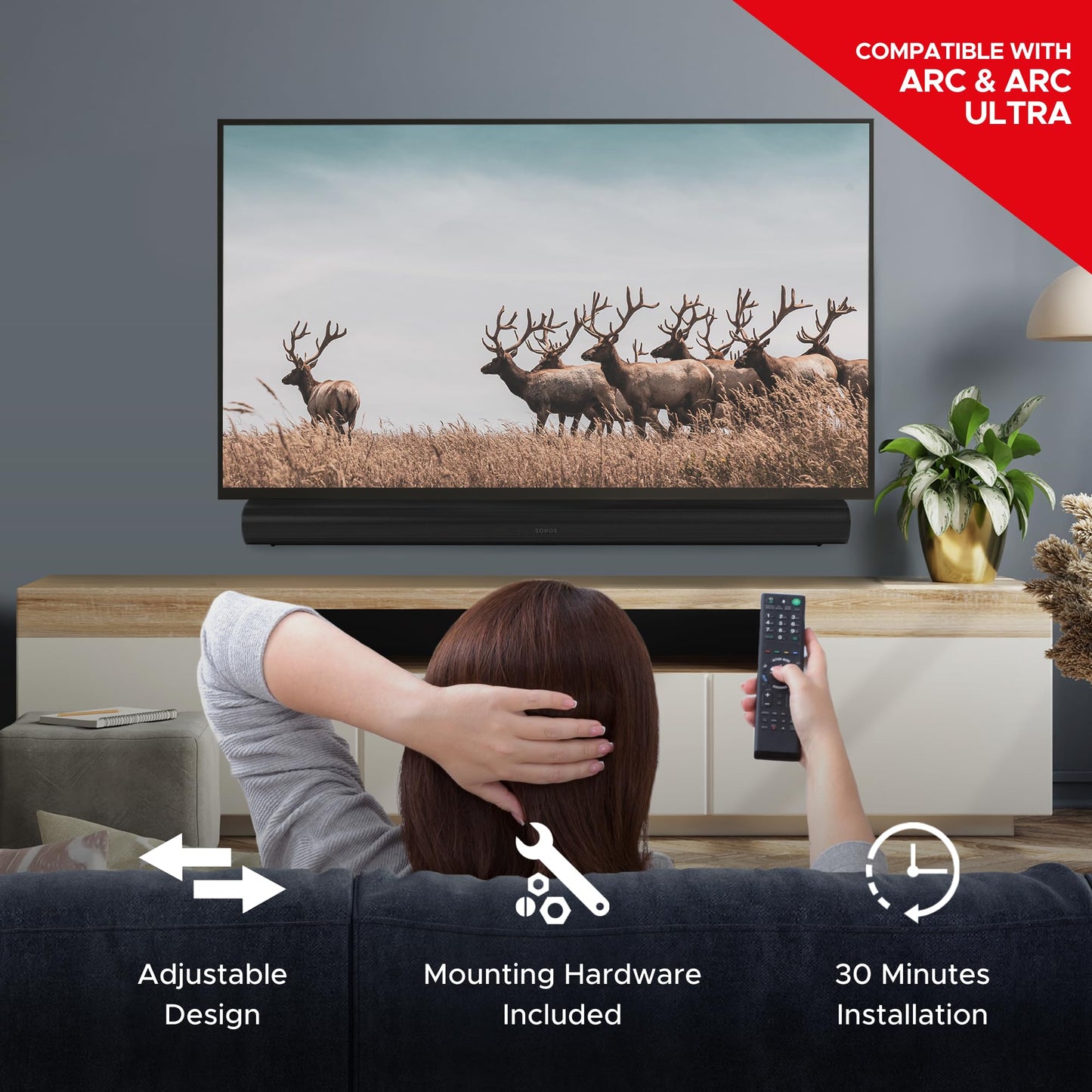 Soundbass Arc TV Mount, Black, Compatible with Sonos Arc and Arc Ultra Mounting Bracket for TV, Hardware Kit Included, Arc Soundbar, Designed in The UK