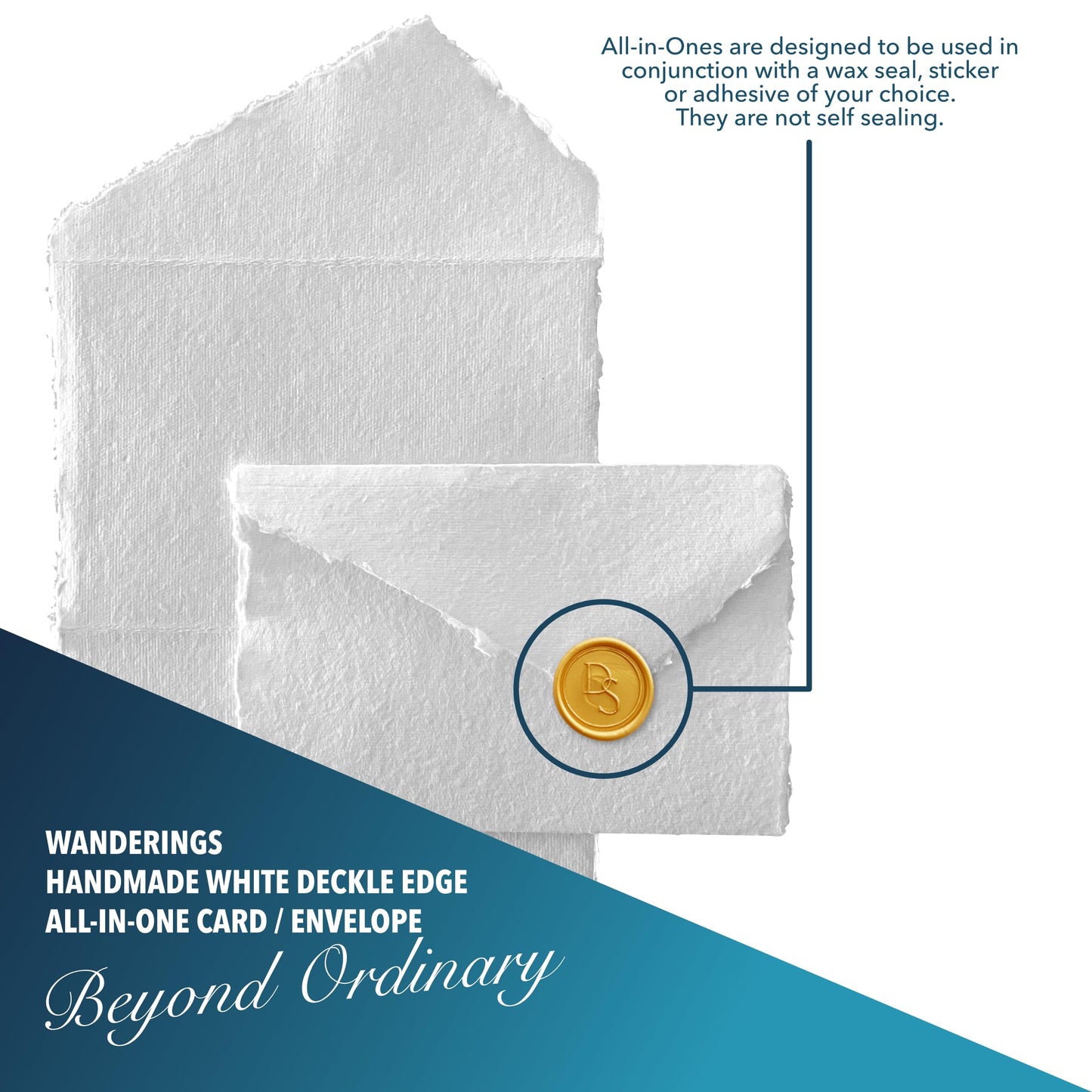 Wanderings Handmade White Deckle Edge All-in-One Card Envelopes - 4" x 6" (10.5 x 16cm) - Package of 25 - for Announcements Wedding Invitations Greeting Cards Crafts - 150 GSM