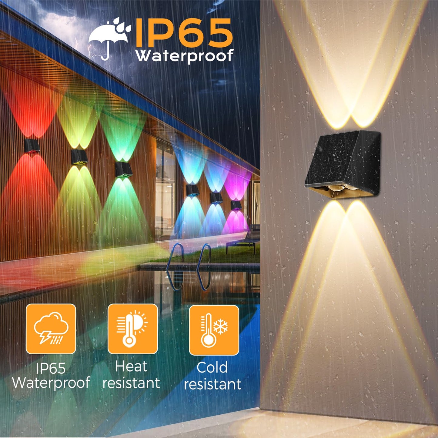 Quntis RGBCW Solar Lights Outdoor 6 Pack, 13 Color Mode & Up/Down Lighting Solar Fence Lights, Warm White/Cool White/RGB Solar Garden Lights, IP65 Waterproof Solar Lights for Deck Patio Yard Step Wall