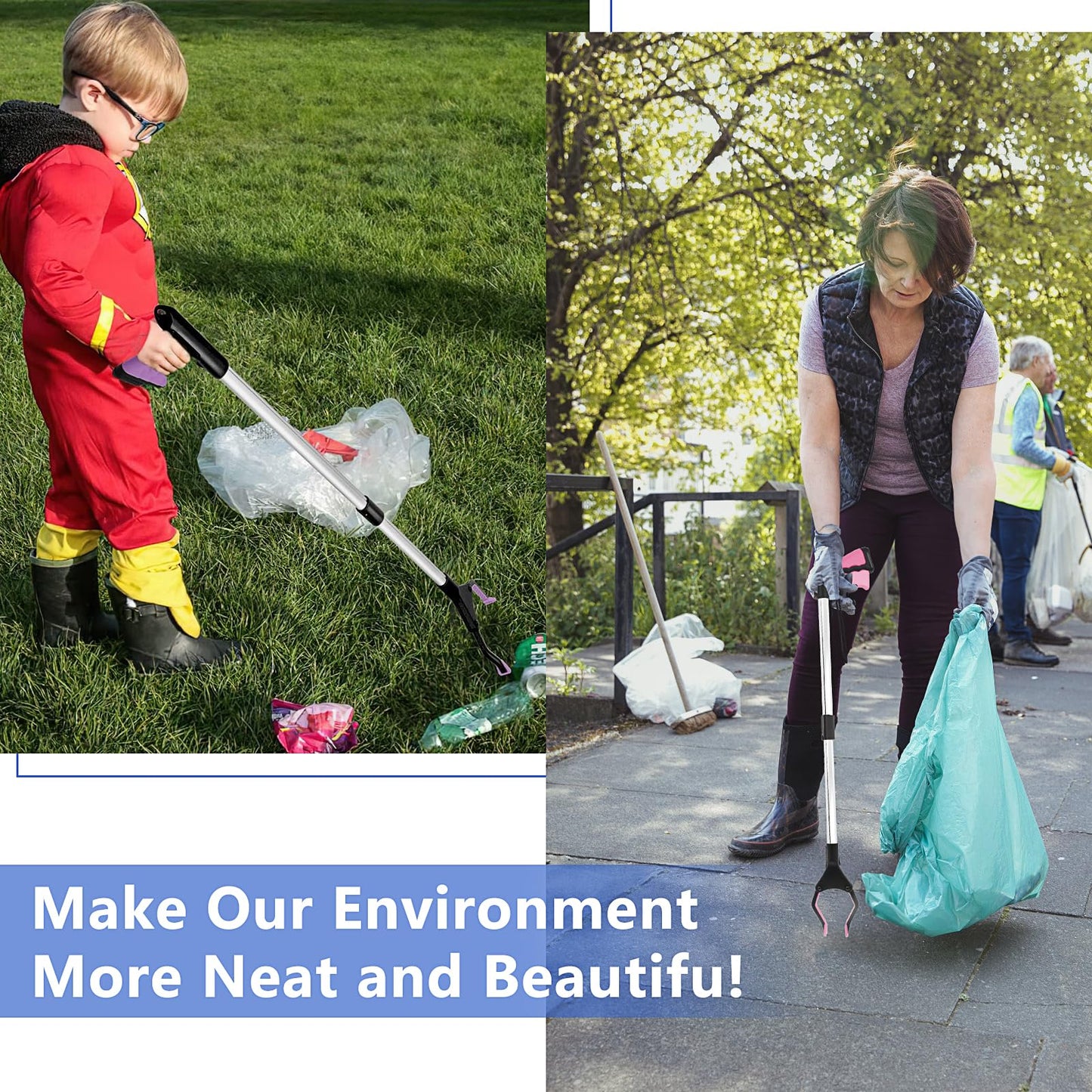 8 Pack Grabber Reacher Tool for Elderly, 32 Inch Foldable Pick up Stick Grabber Lightweight Reaching Tool Long Handy Mobility Aids for Trash Pick Up, Litter Picker, Arm Extension, 5 Color