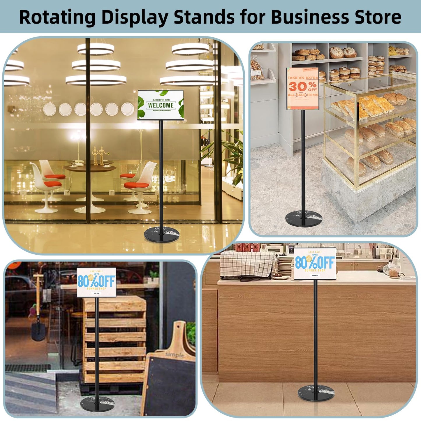 HANPIU Sign Holder 8.5 x 11 Inch Poster Sign Stand - Rotating Display Sign Holders Stand for Business Supermarket Promotions Advertising Signs Holder Floor Stand Adjustable Sign Display Stand Vertical and Horizontal View