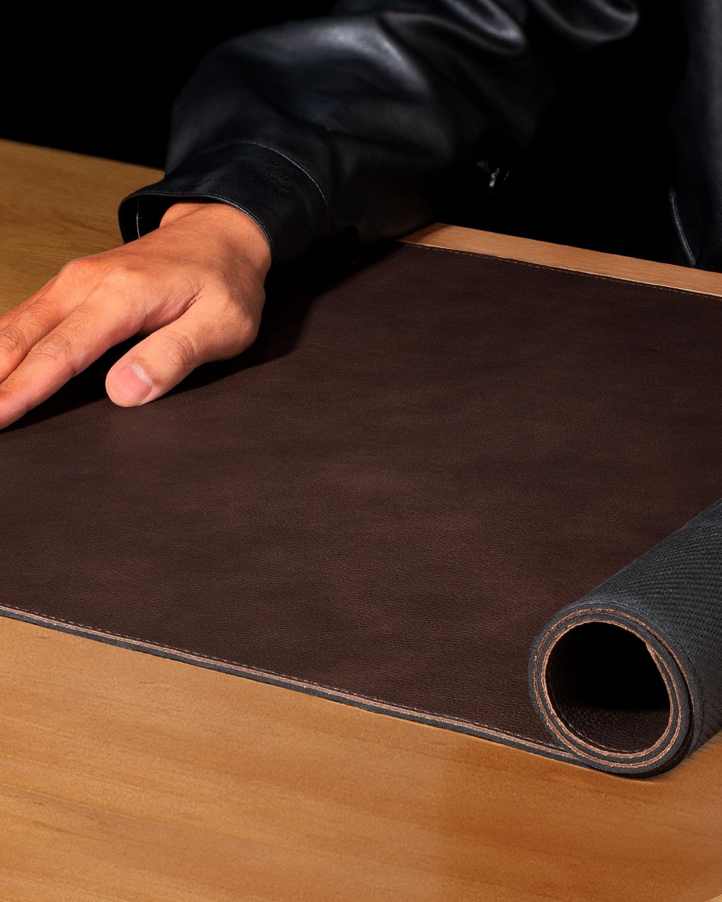 YSAGi Genuine Leather Desk Mat, Office Desk Pad, Thick Premium Table Pad with Stitched Line, Non-Slip Laptop Writing Pad with Rubber Base (Dark Brown, 31.5"x15.8")