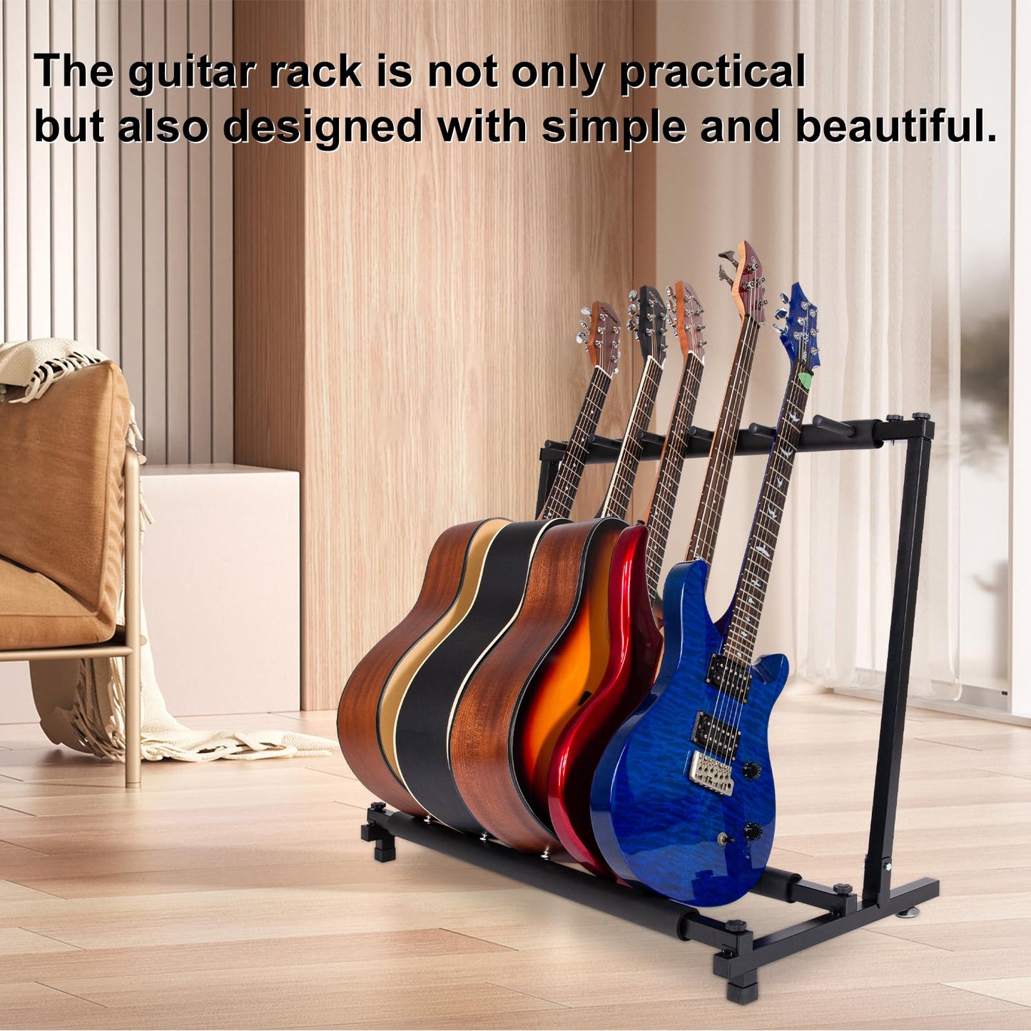 AODSK 5 Multi Guitar Stand Rack with Folding Design,Multiple Guitars Stand,Portable Black Guitar Holder,Black Guitar Display Holder for Guitar & Bass,Studio & Home (Square-5 Holder)