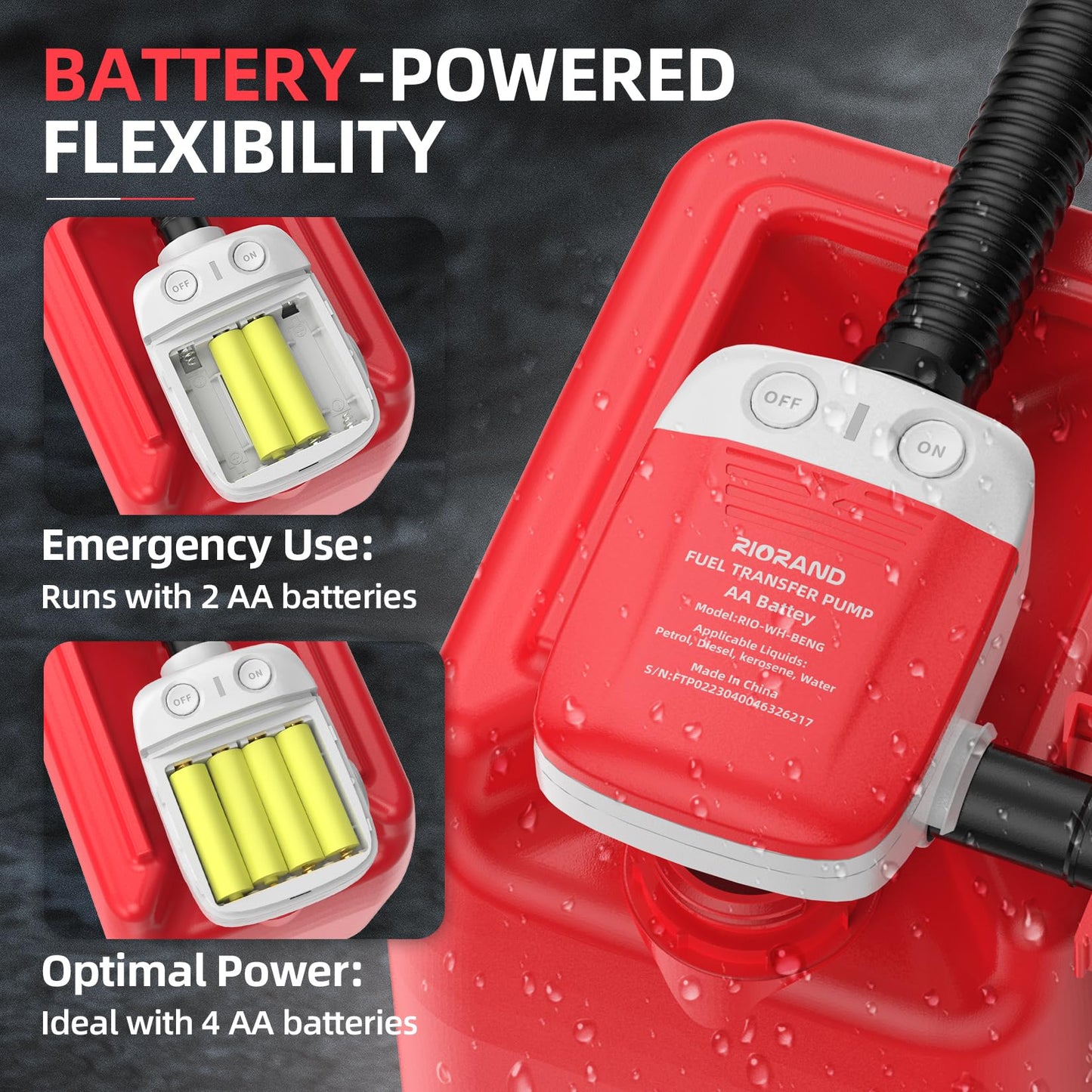 Gasoline Fuel Pump Battery Powered Fuel Transfer Pump Liquid Pump with Auto-Stop Flexible Hose for Gasoline Diesel Fuel（Batteries Not Included）