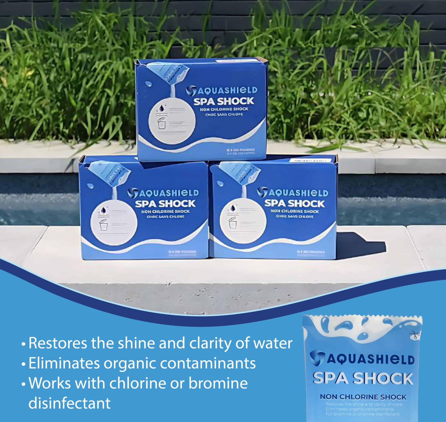AquaShield Spa Shock Case (15 Pouches x 35g Each) - Weekly Spa Shock Pouches