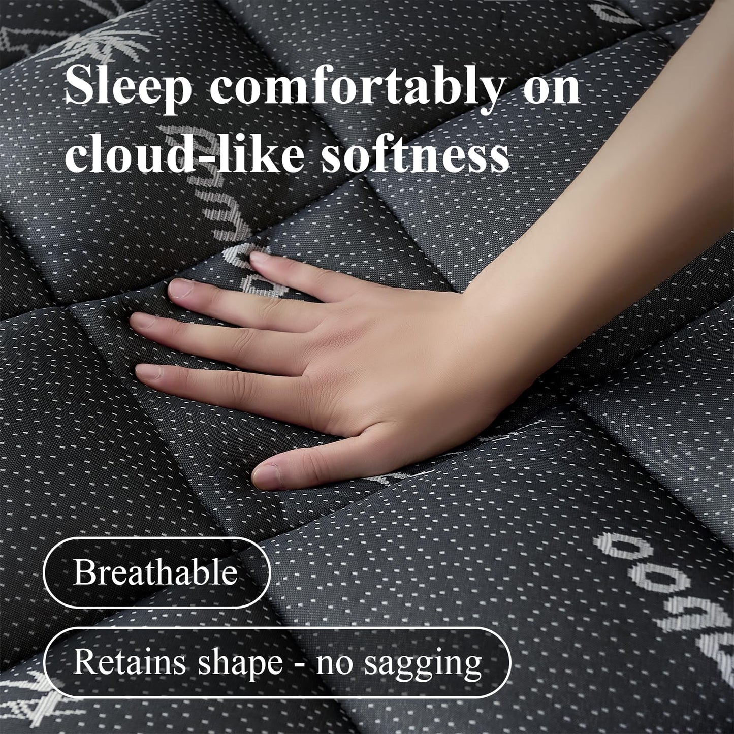 KRIMANO Full Mattress Topper, Viscose Derived from Bamboo Thick Pillow Top Mattress Pad with Deep Pocket, Naturally Cooling for Hot Sleepers, Soft for Back Pain Relief, Premium Dark Grey
