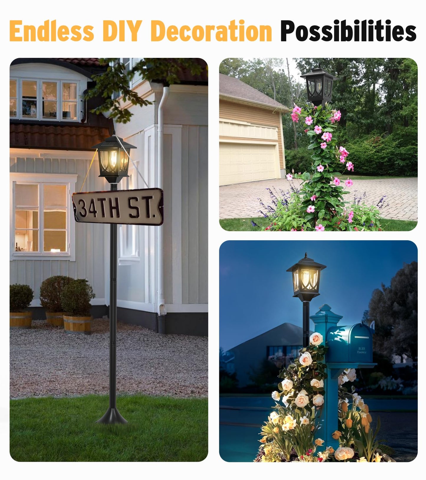 63" Solar Lamp Post Light 2 Pack, Solar Light Posts for Outside Waterproof, Outdoor Lamps for Patio, Backyard, Front Porch Decor, Warm White, Replaceable Bulb