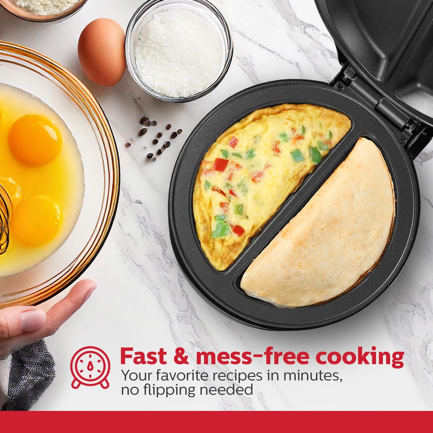 Holstein Housewares - Non-Stick Omelet & Frittata Maker, Black/Stainless Steel - Makes 2 Individual Portions Quick & Easy