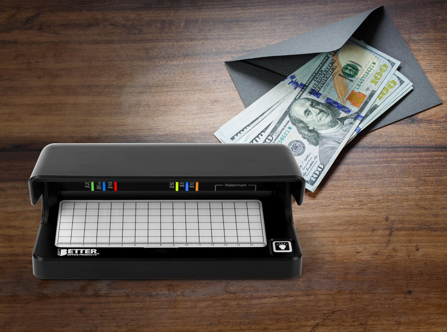 Counterfeit Bill Detector with UV Fluorescent Light, Portable & Compact for All Currencies, Passports, Gov't Issued IDs, Credit Cards, Power Cord & Rechargeable Battery, by Better Office Products