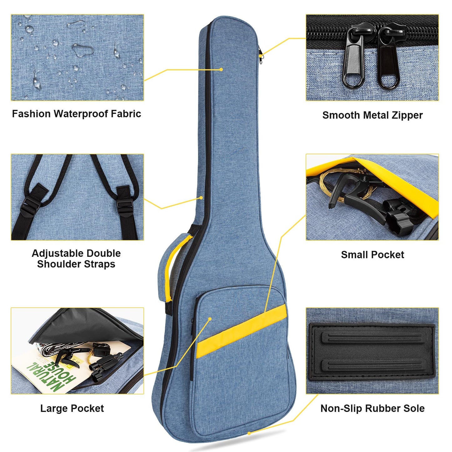 Electric Guitar Bag, Electric Guitar Case Padded Electric Guitar Gig Bag 0.4 Inch Padding Soft Guitar Case with Neck Strap, Back Hanger Loop, Blue