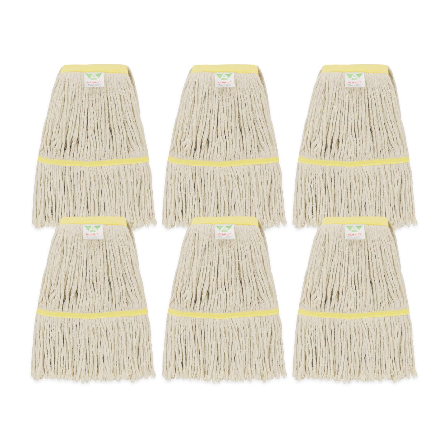 KLHB-YF 16 oz Commercial Cotton Mop Head Replacements, 6-Inch Headband, Tangle-Free, Machine Washable 300 Times, 6-Pack, Suitable for Commercial & Home Use