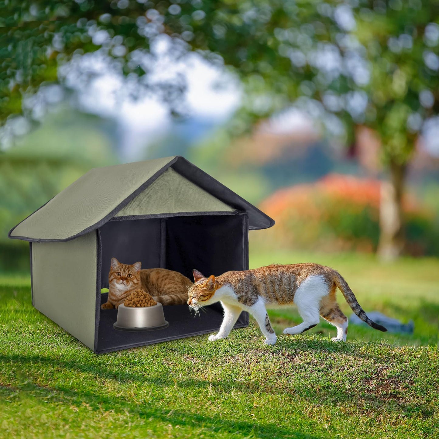 Soekoa Outdoor Cat Feeding Station, Stray Cat Shelter, Cat Shelter Outdoor for Food and Wate, Waterproof Pet Shelter for Cats Birds, Rabbits and Small Dog