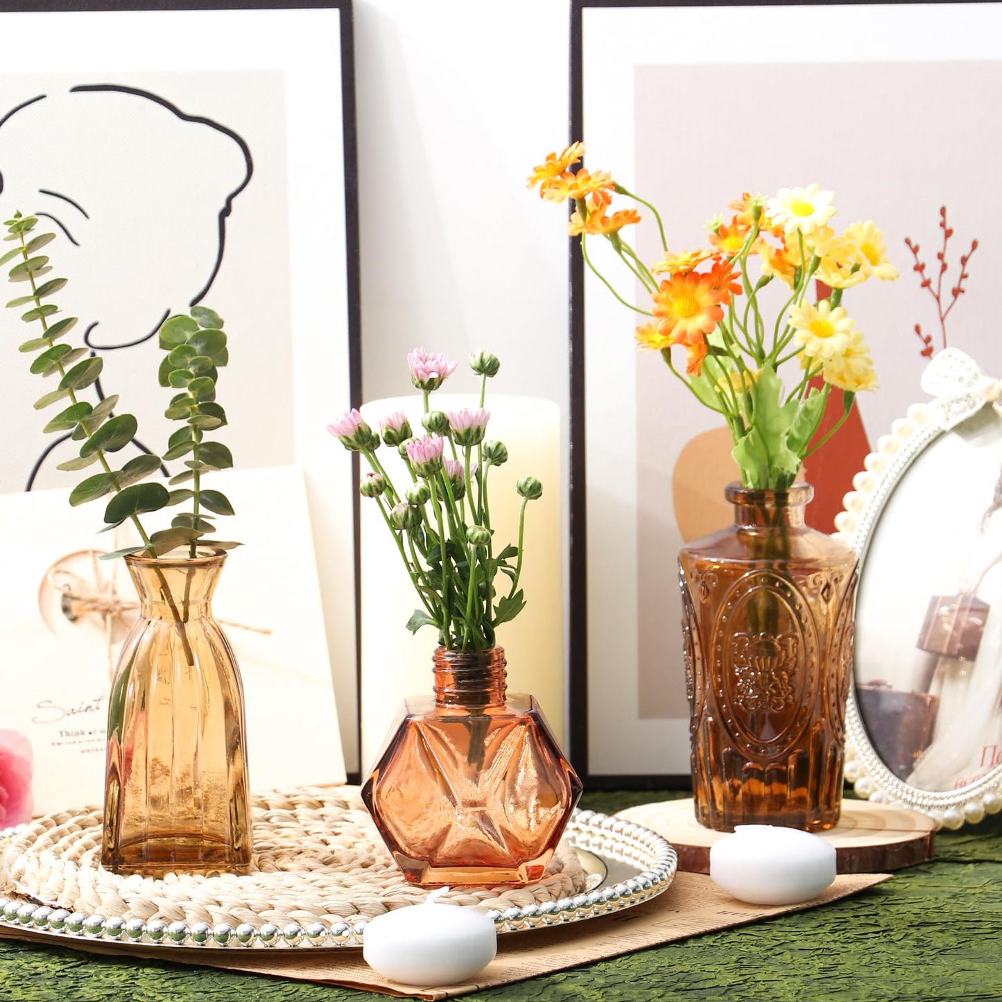 BIGIVACA Glass Bud Vases Set of 30 - Small Amber Flower Vase for Wedding Centerpieces, Home Decor, Party Decorations