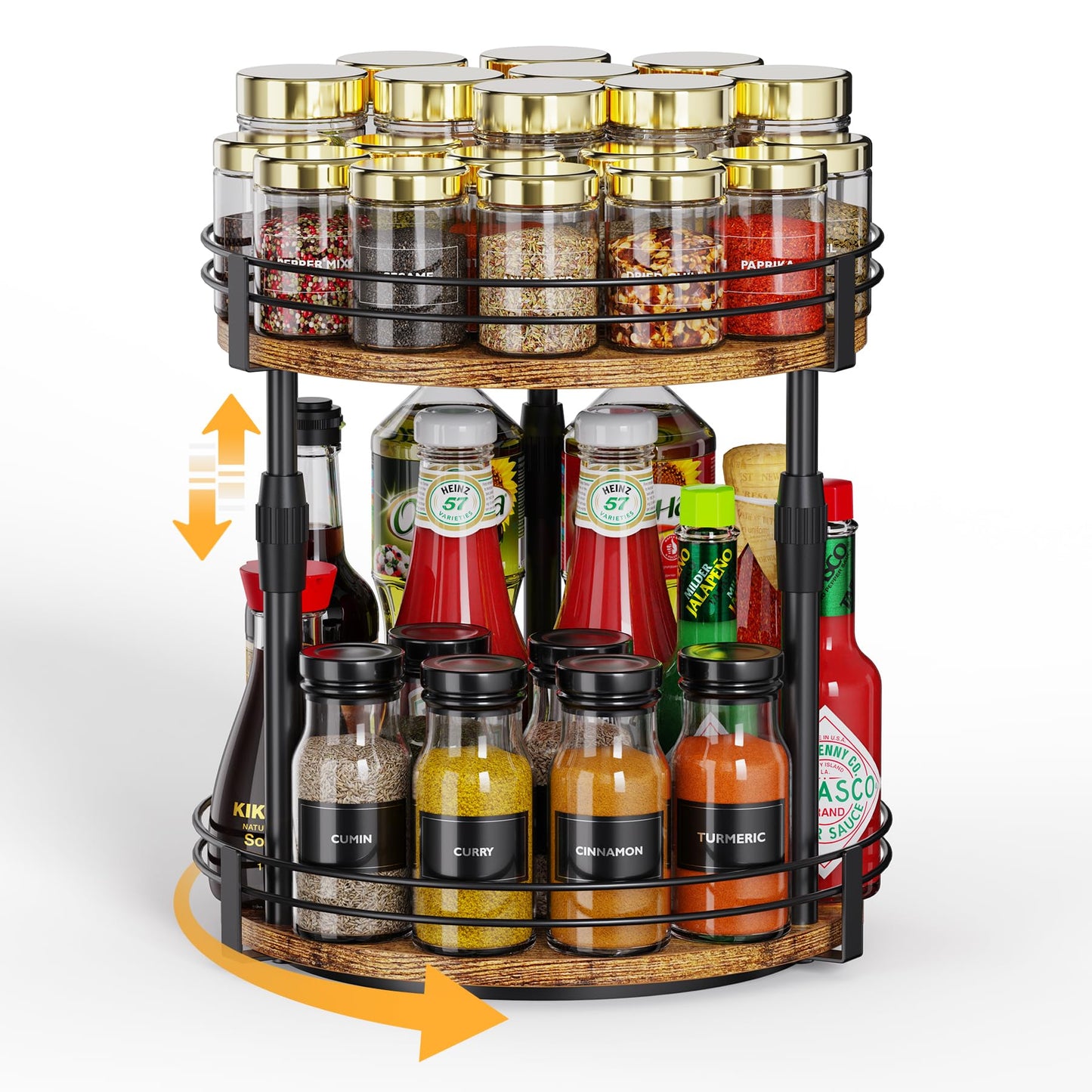 Lazy-Susan-Organizer-Spice-Rack, 2-Tier Rotating Spice Organizer For Kitchen-Cabinet-Countertop-Pantry, Turntable Seasoning Holder Storage Shelf With Adjustable Height