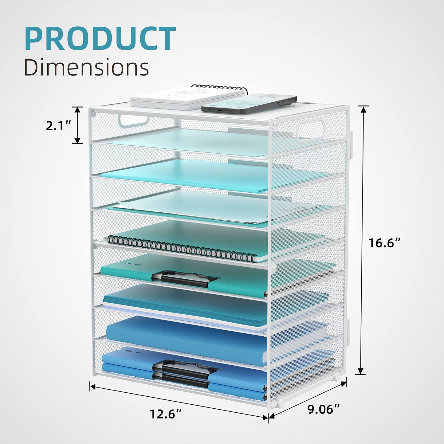 DALTACK 9-Tier Paper Letter Tray Desk Organizer with Handles, Mesh File Holder Organization, Paper Sorter Desk Organizer for Office Home School,White