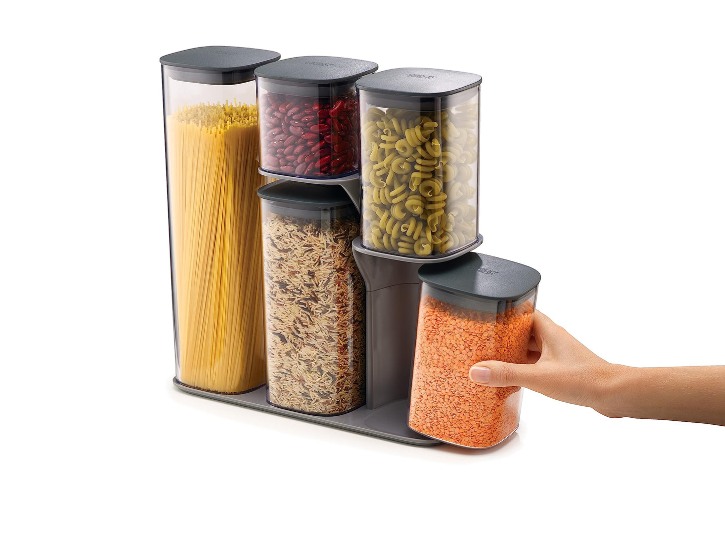 Joseph Joseph Podium Airtight Food Storage Container Set with Stand 5 Piece Grey