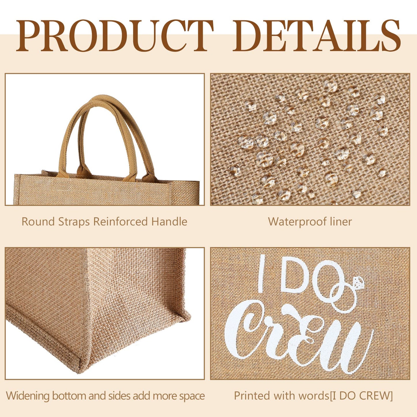 Sadnyy 10 Pieces Bridesmaid Gift Bags Bachelorette Tote Bags with Handles Large Burlap Bridesmaid Gifts Reusable for Bachelorette Party Wedding Bridal Shower