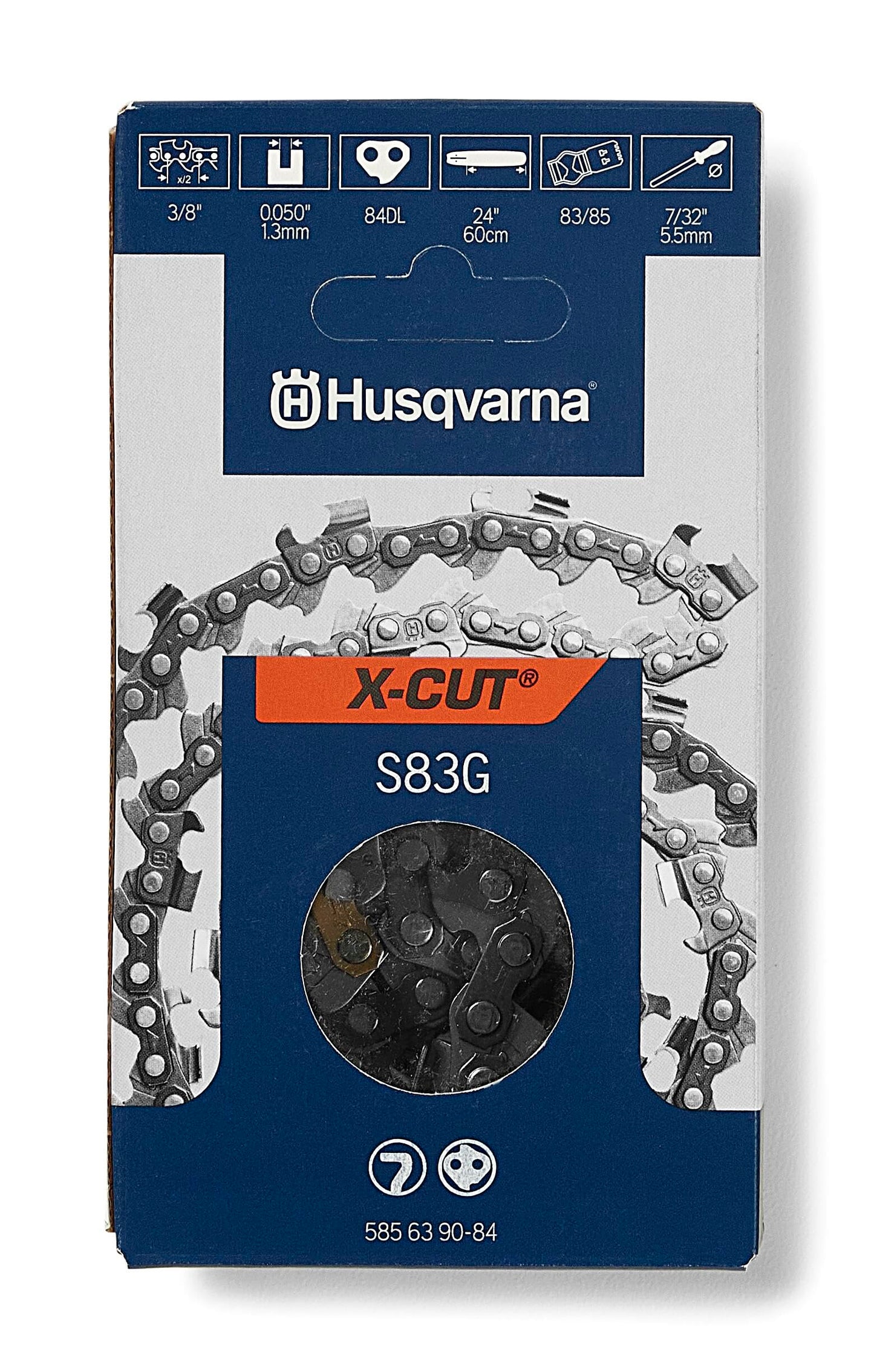Husqvarna X-Cut S83G 24 Inch Semi Chisel Chainsaw Chain, 3/8" Pitch, .050 Gauge