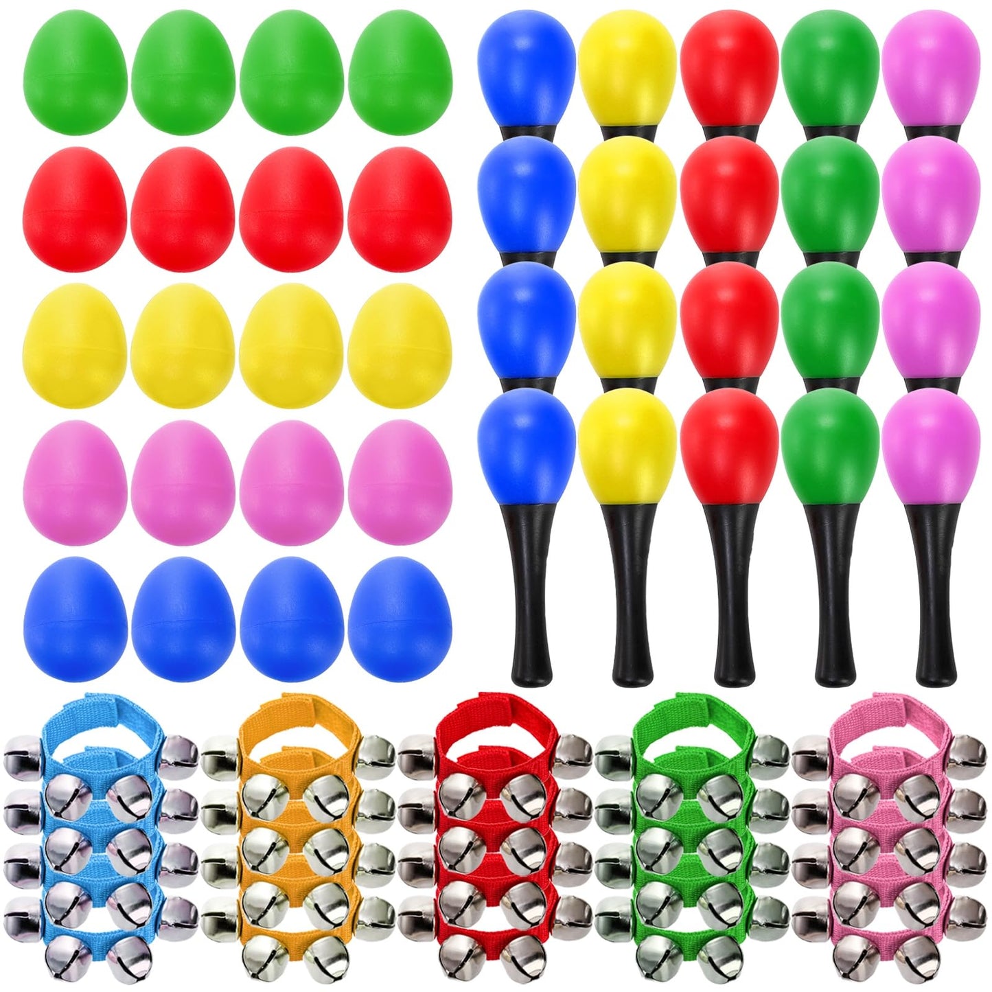Cididu 60 Pcs Shaker Musical Instruments, 20 Pcs Kids Egg Shaker with 20 Wrist Hand Band Bells and 20 Sand Hammer Shakers, Kids Music Early Learning Percussion Toy, Ideal Gift for Music Lovers