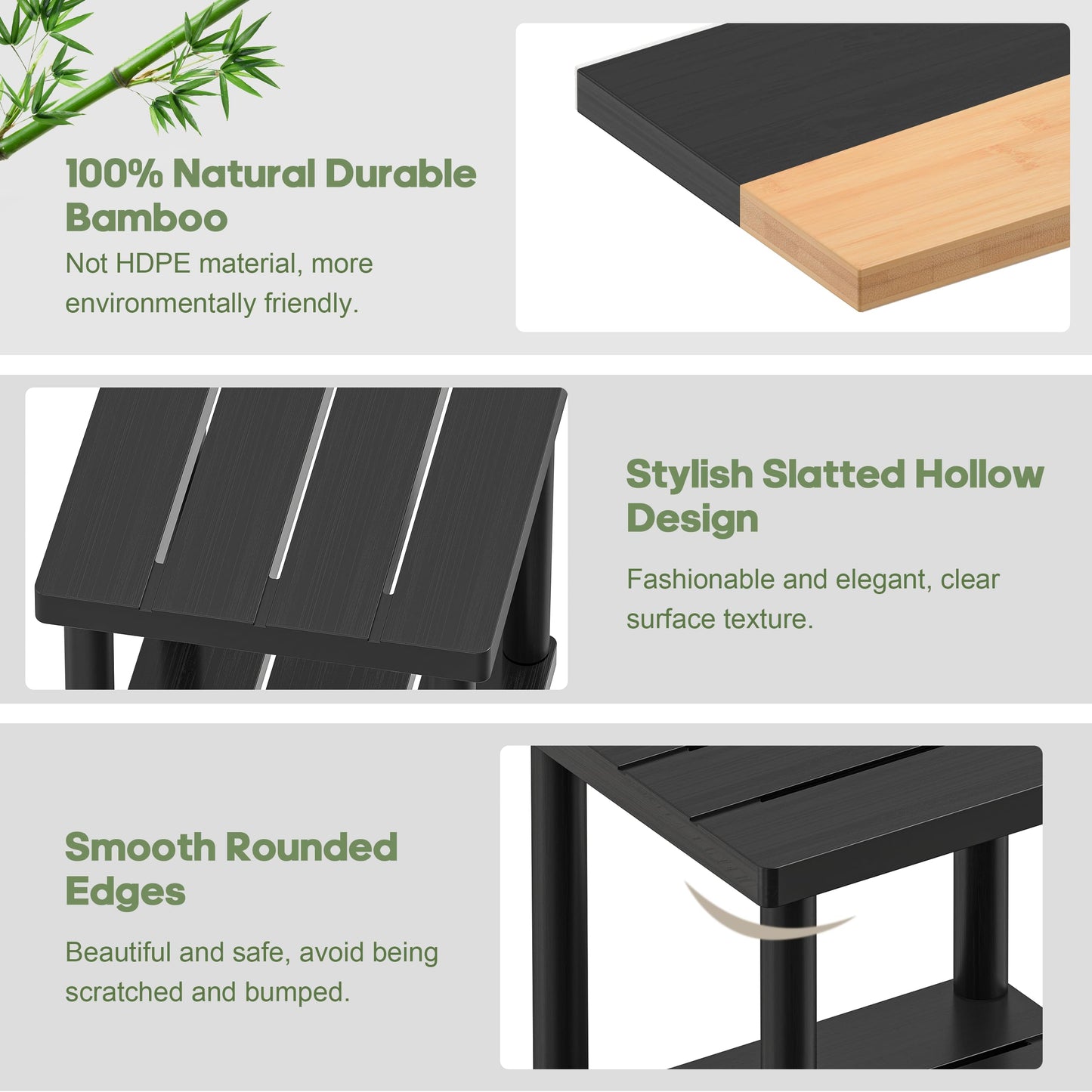 Outdoor Side Table, 2-Tier Small Outdoor Table for Patio, Adirondack Side Table for Outside or Indoor, Bamboo End Table for Pool, Porch, Weather Resistant Easy Maintenance(Black)