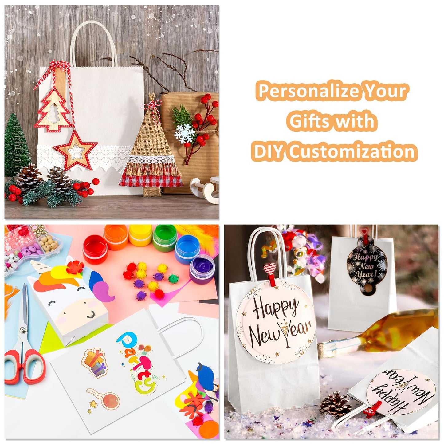 BagDream Gift Bags 10x5x13 100Pack White Kraft Paper Bags Large Size 100% Recyclable Gift Bag with Handles Shopping Merchandise Retail Wedding Party Favor Grocery Paper Lunch Bags Bulk