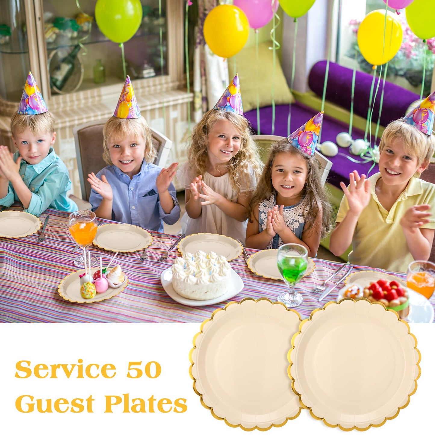 Maxcheck 50 Pcs White Gold Scalloped Paper Plates with Gold Foil 9 Inches Disposable Paper Party Plates for Cake Dessert Birthday Baby Shower Wedding Tea Party Supplies
