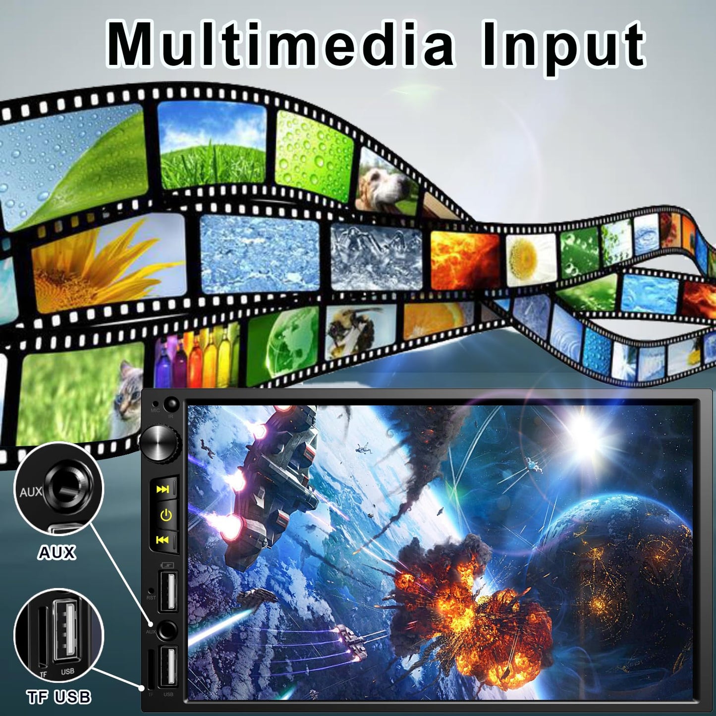 7" Dual Din Wireless Car Stereo with Apple Carplay, Bluetooth FM Car Radio, Car Backup Camera, HD 1024x600 Touchscreen, Mirror Display, Fit Your